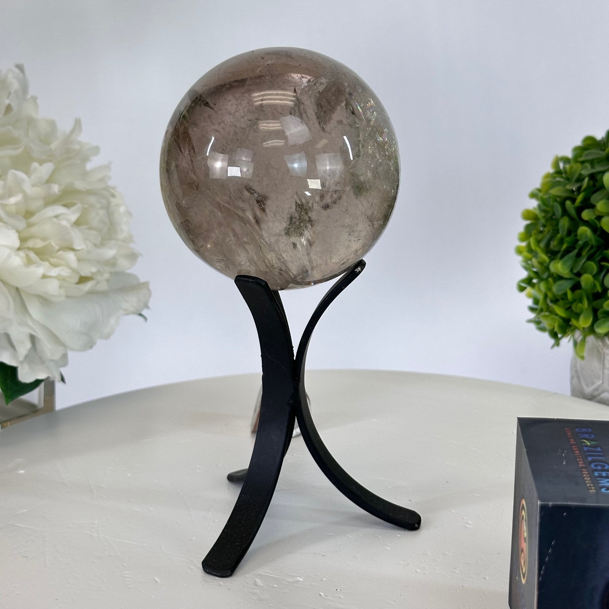 Super Quality Smoky Quartz Sphere on a Metal Stand, 1.9 lbs & 7.1" Tall #5636 - 0006 - Brazil GemsBrazil GemsSuper Quality Smoky Quartz Sphere on a Metal Stand, 1.9 lbs & 7.1" Tall #5636 - 0006Spheres5636 - 0006