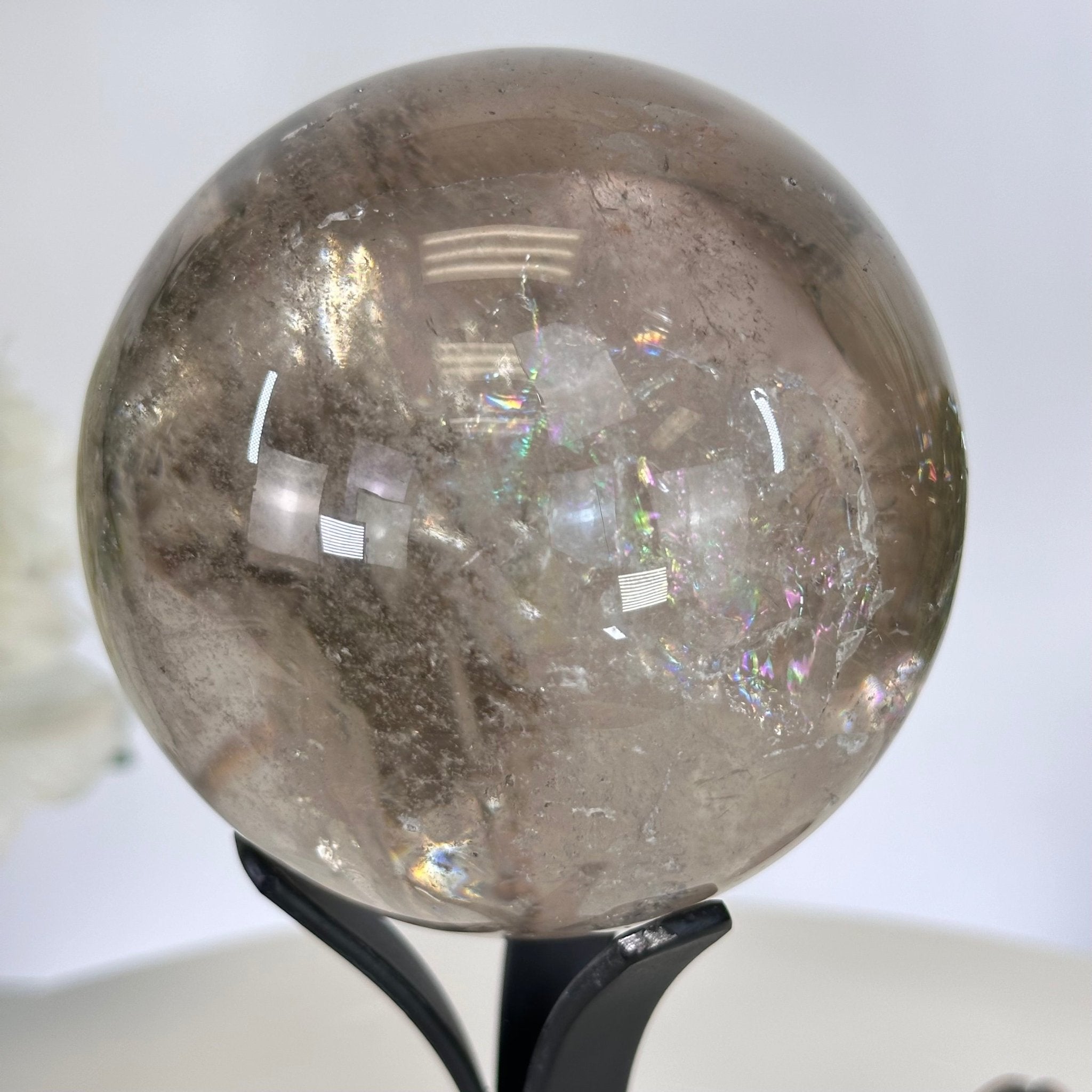 Super Quality Smoky Quartz Sphere on a Metal Stand, 1.9 lbs & 7.1" Tall #5636 - 0006 - Brazil GemsBrazil GemsSuper Quality Smoky Quartz Sphere on a Metal Stand, 1.9 lbs & 7.1" Tall #5636 - 0006Spheres5636 - 0006