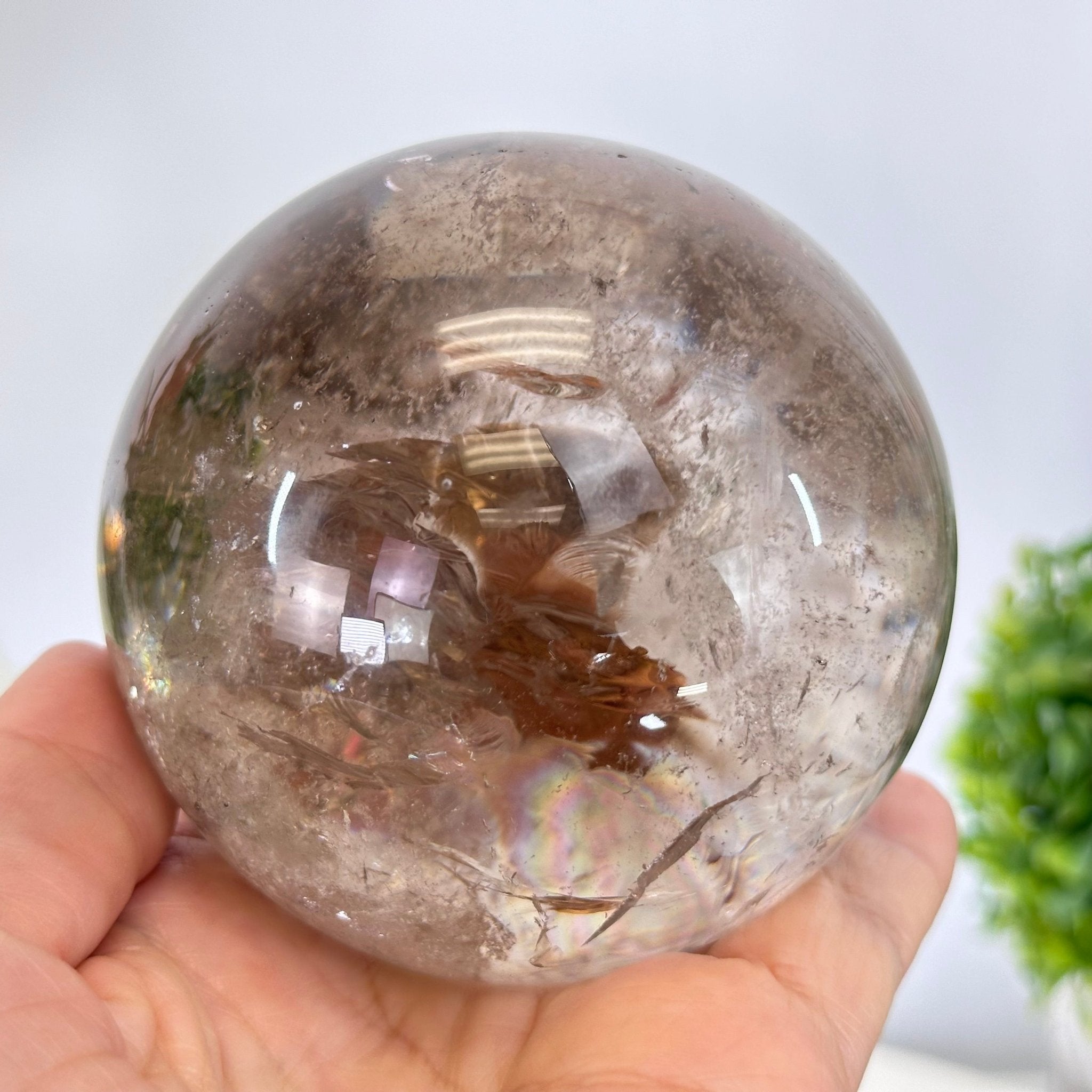 Super Quality Smoky Quartz Sphere on a Metal Stand, 1.9 lbs & 7.1" Tall #5636 - 0006 - Brazil GemsBrazil GemsSuper Quality Smoky Quartz Sphere on a Metal Stand, 1.9 lbs & 7.1" Tall #5636 - 0006Spheres5636 - 0006