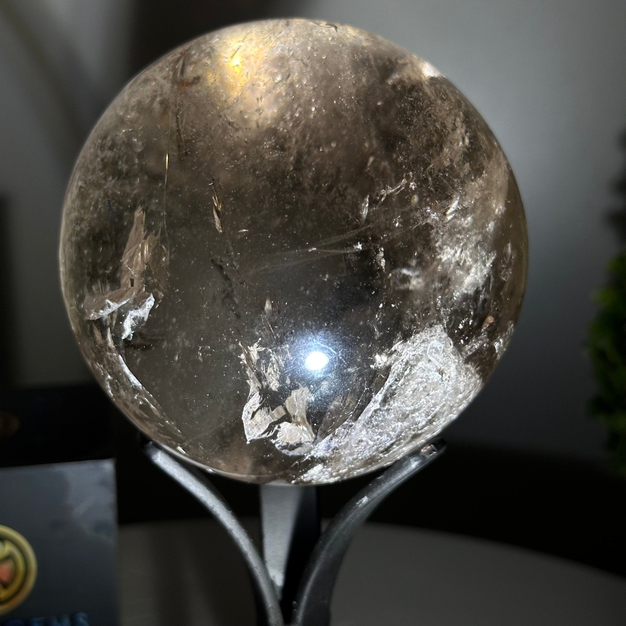 Super Quality Smoky Quartz Sphere on a Metal Stand, 1.9 lbs & 7.1" Tall #5636 - 0006 - Brazil GemsBrazil GemsSuper Quality Smoky Quartz Sphere on a Metal Stand, 1.9 lbs & 7.1" Tall #5636 - 0006Spheres5636 - 0006