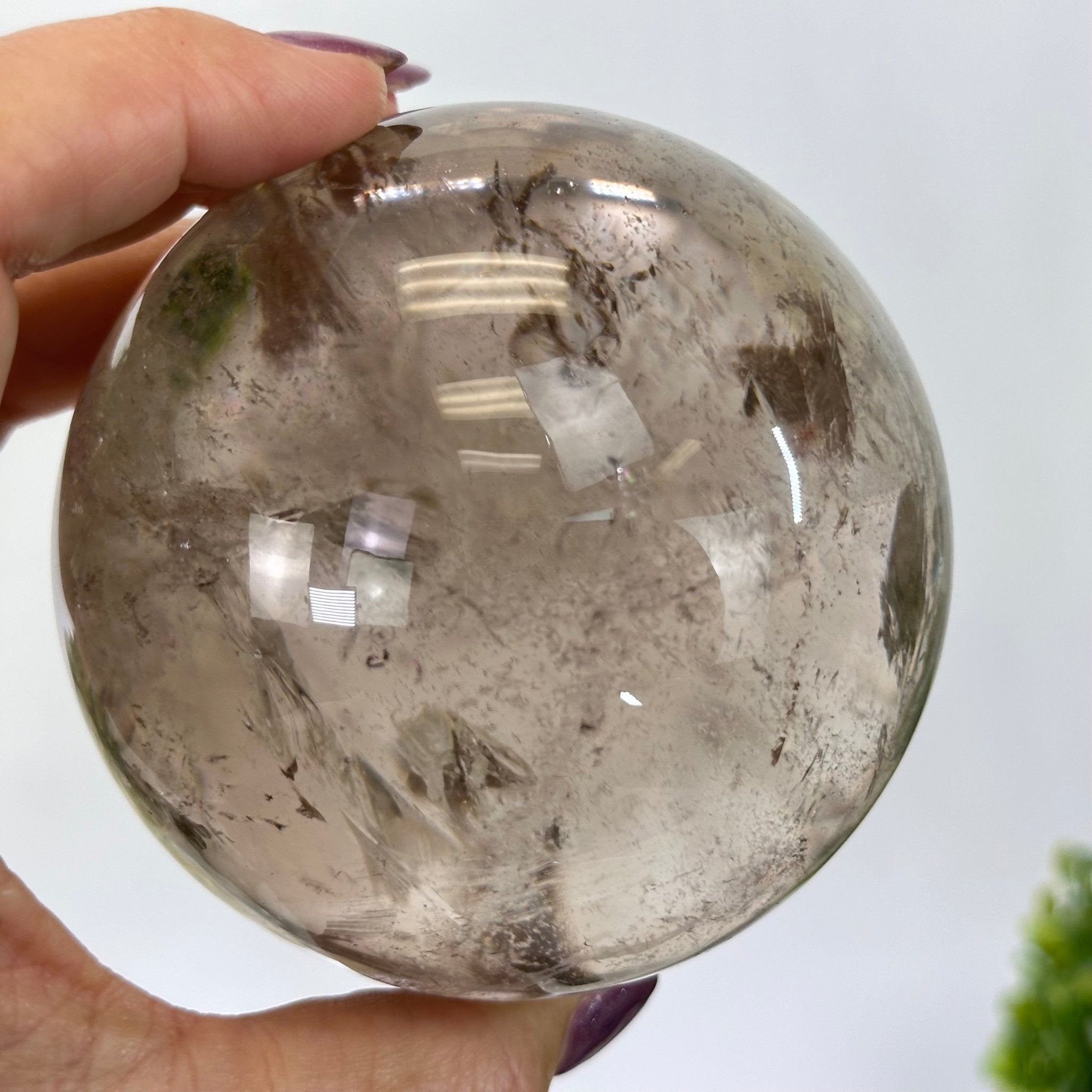 Super Quality Smoky Quartz Sphere on a Metal Stand, 1.9 lbs & 7.1" Tall #5636 - 0006 - Brazil GemsBrazil GemsSuper Quality Smoky Quartz Sphere on a Metal Stand, 1.9 lbs & 7.1" Tall #5636 - 0006Spheres5636 - 0006