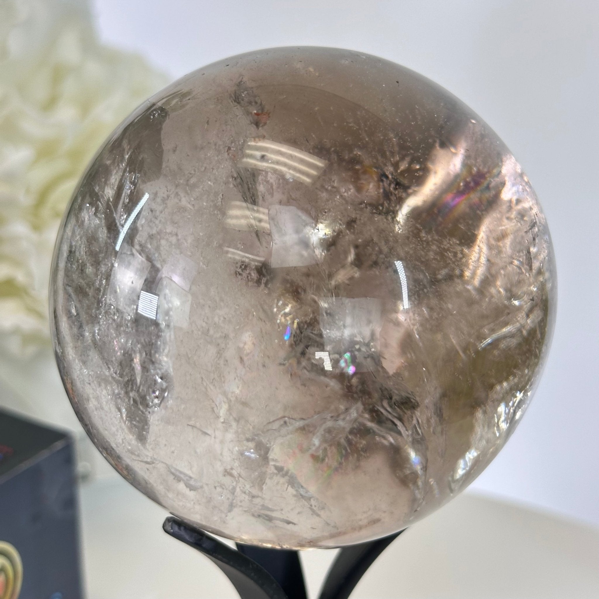 Super Quality Smoky Quartz Sphere on a Metal Stand, 1.9 lbs & 7.1" Tall #5636 - 0006 - Brazil GemsBrazil GemsSuper Quality Smoky Quartz Sphere on a Metal Stand, 1.9 lbs & 7.1" Tall #5636 - 0006Spheres5636 - 0006