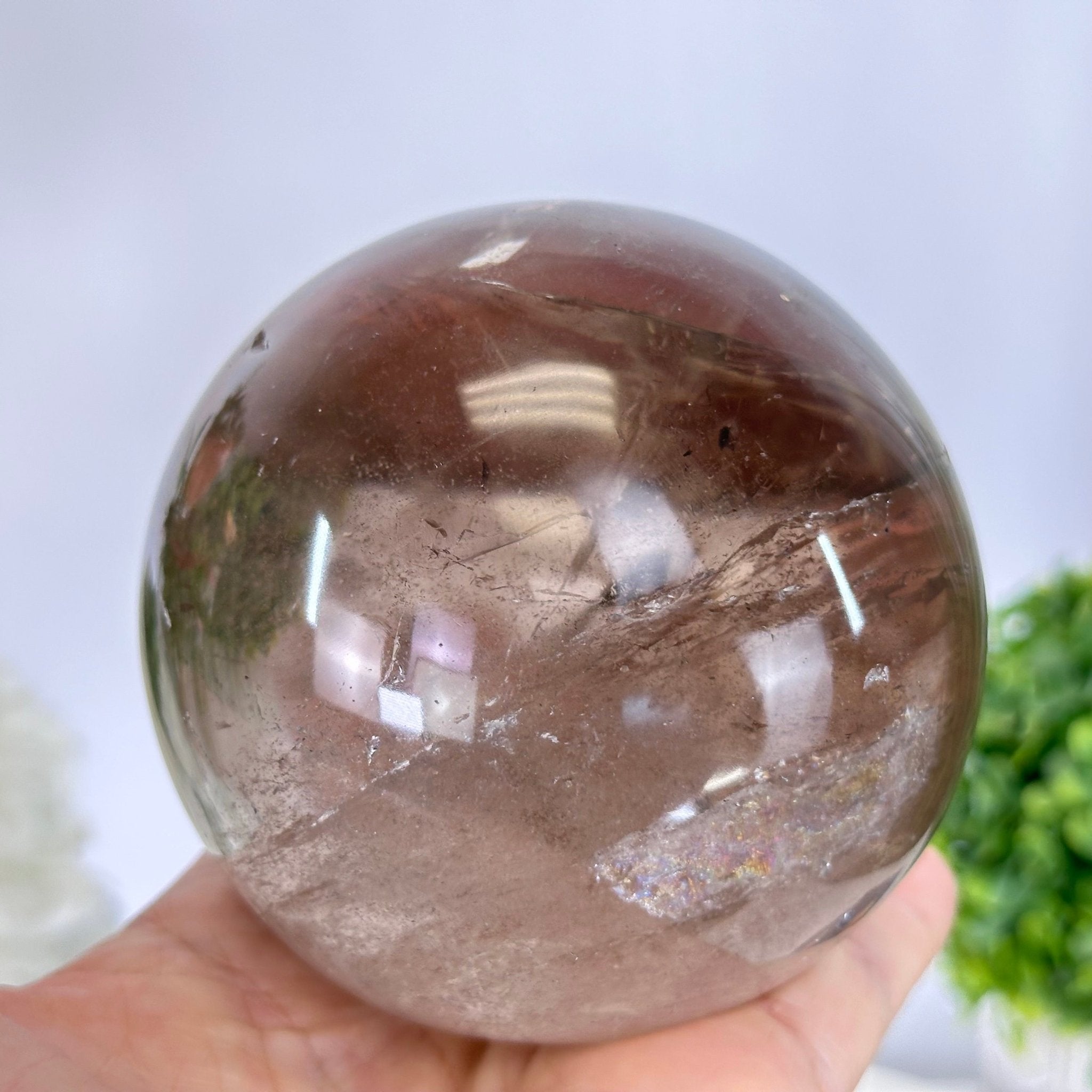 Super Quality Smoky Quartz Sphere on a Metal Stand, 2.2 lbs & 7.4" Tall #5636 - 0007 - Brazil GemsBrazil GemsSuper Quality Smoky Quartz Sphere on a Metal Stand, 2.2 lbs & 7.4" Tall #5636 - 0007Spheres5636 - 0007