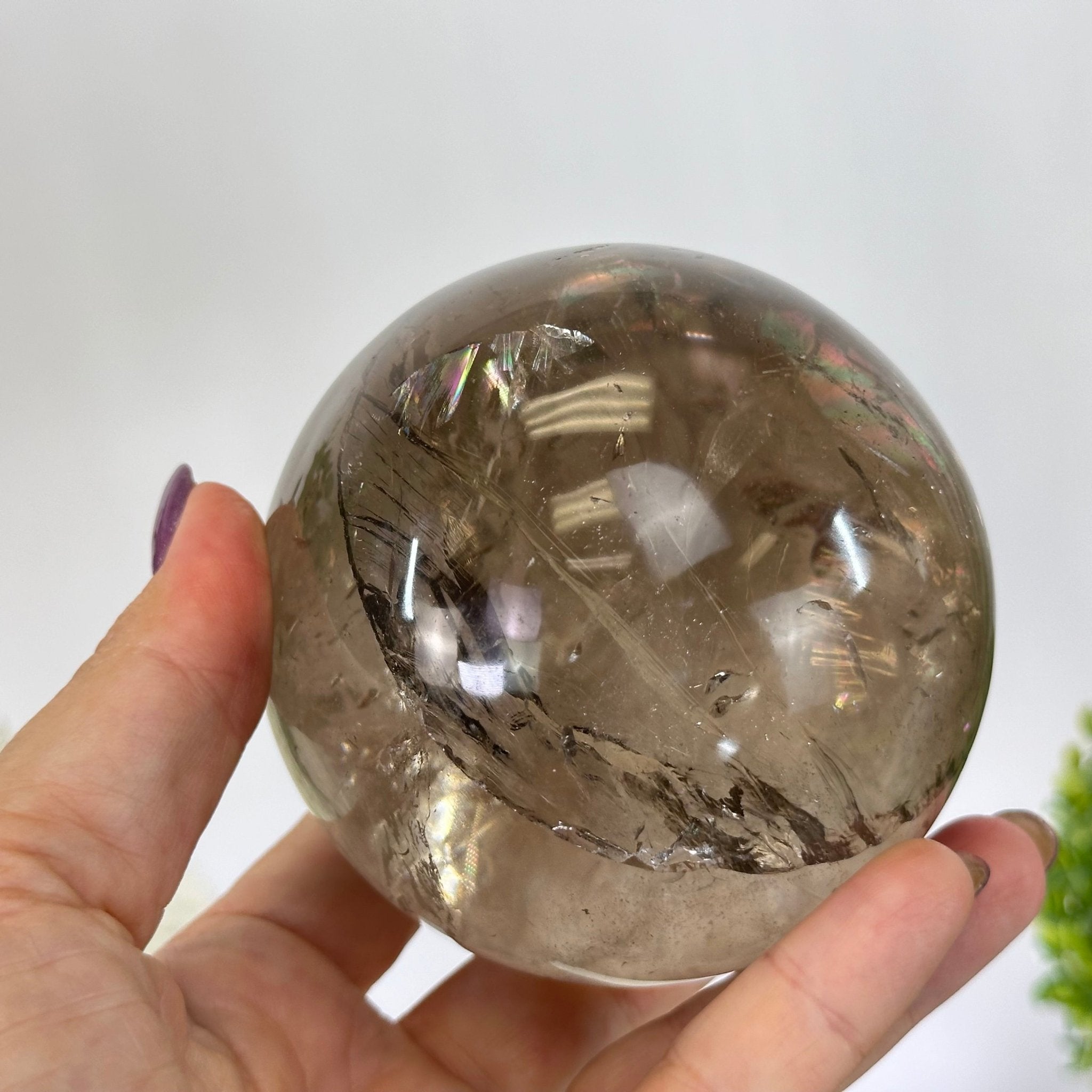 Super Quality Smoky Quartz Sphere on a Metal Stand, 2.2 lbs & 7.4" Tall #5636 - 0007 - Brazil GemsBrazil GemsSuper Quality Smoky Quartz Sphere on a Metal Stand, 2.2 lbs & 7.4" Tall #5636 - 0007Spheres5636 - 0007