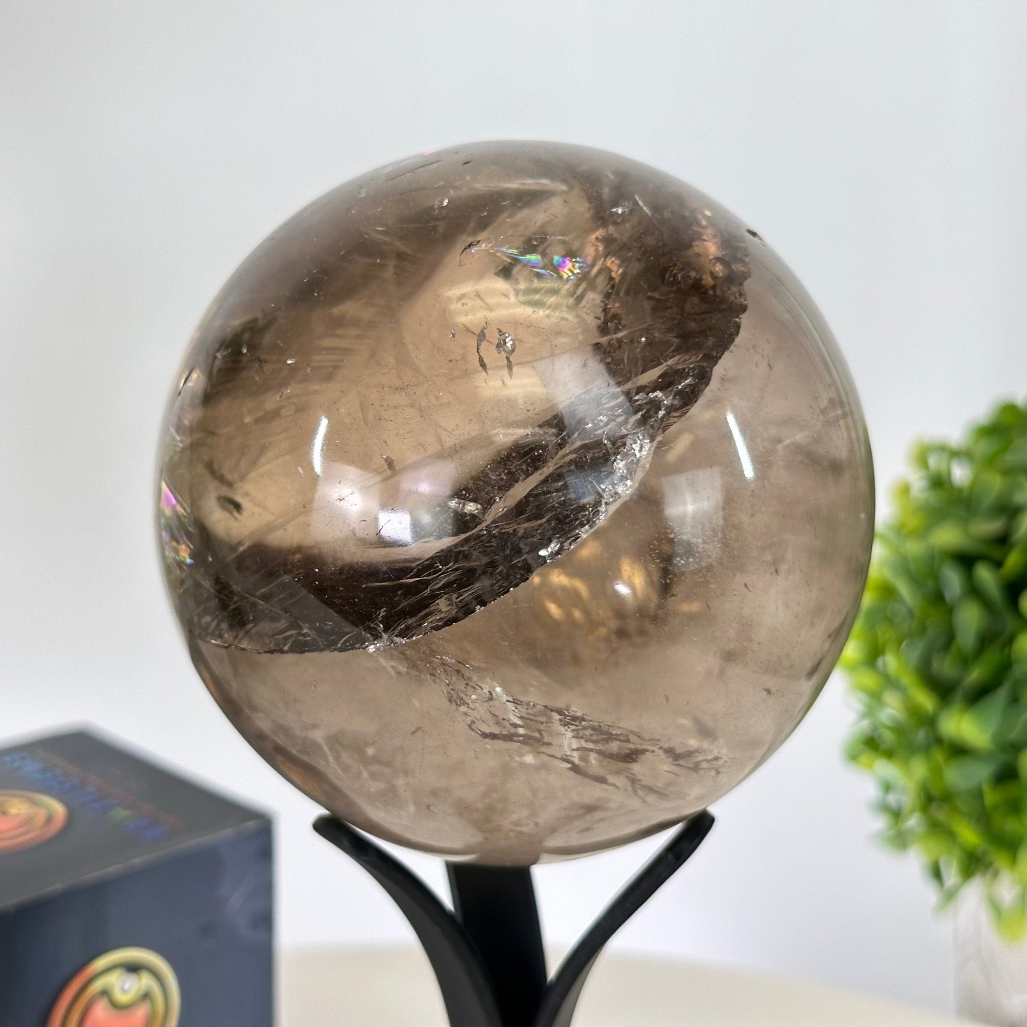 Super Quality Smoky Quartz Sphere on a Metal Stand, 2.2 lbs & 7.4" Tall #5636 - 0007 - Brazil GemsBrazil GemsSuper Quality Smoky Quartz Sphere on a Metal Stand, 2.2 lbs & 7.4" Tall #5636 - 0007Spheres5636 - 0007