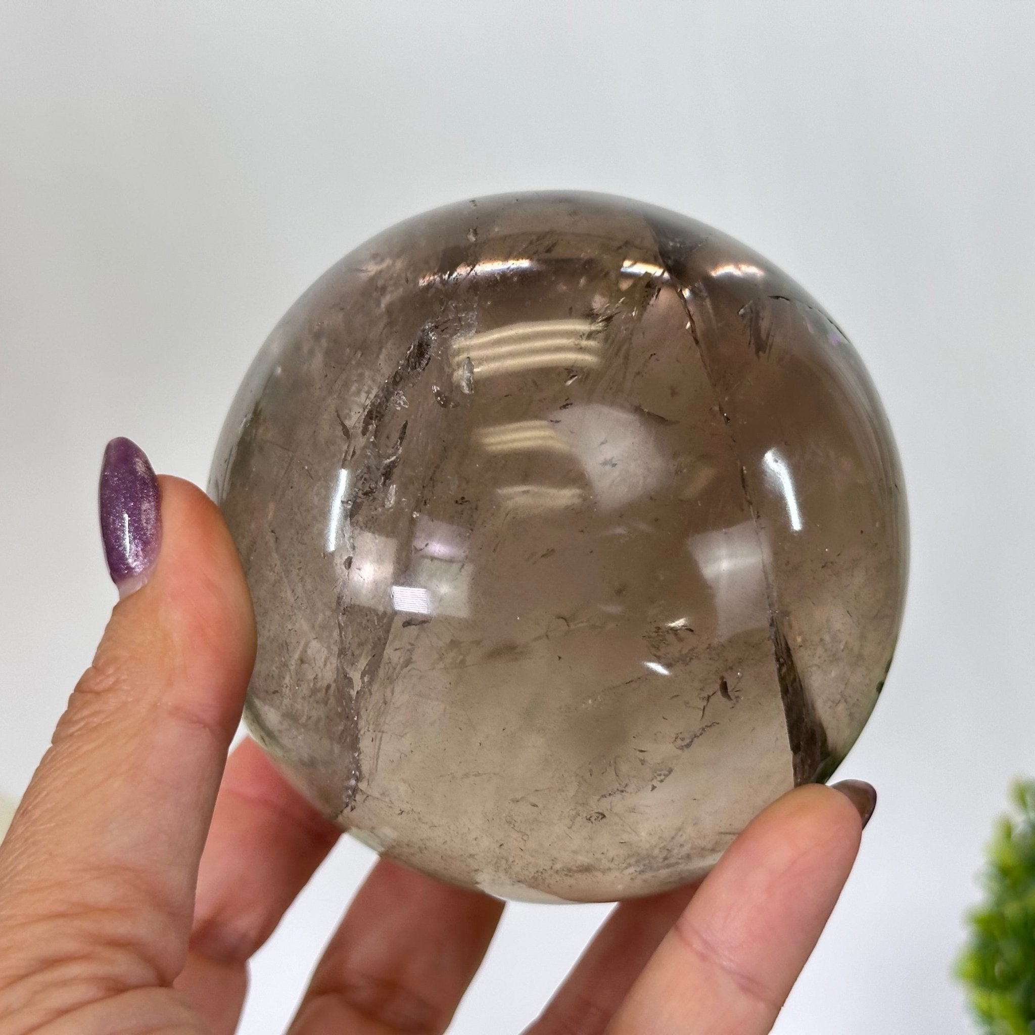 Super Quality Smoky Quartz Sphere on a Metal Stand, 2.2 lbs & 7.4" Tall #5636 - 0007 - Brazil GemsBrazil GemsSuper Quality Smoky Quartz Sphere on a Metal Stand, 2.2 lbs & 7.4" Tall #5636 - 0007Spheres5636 - 0007