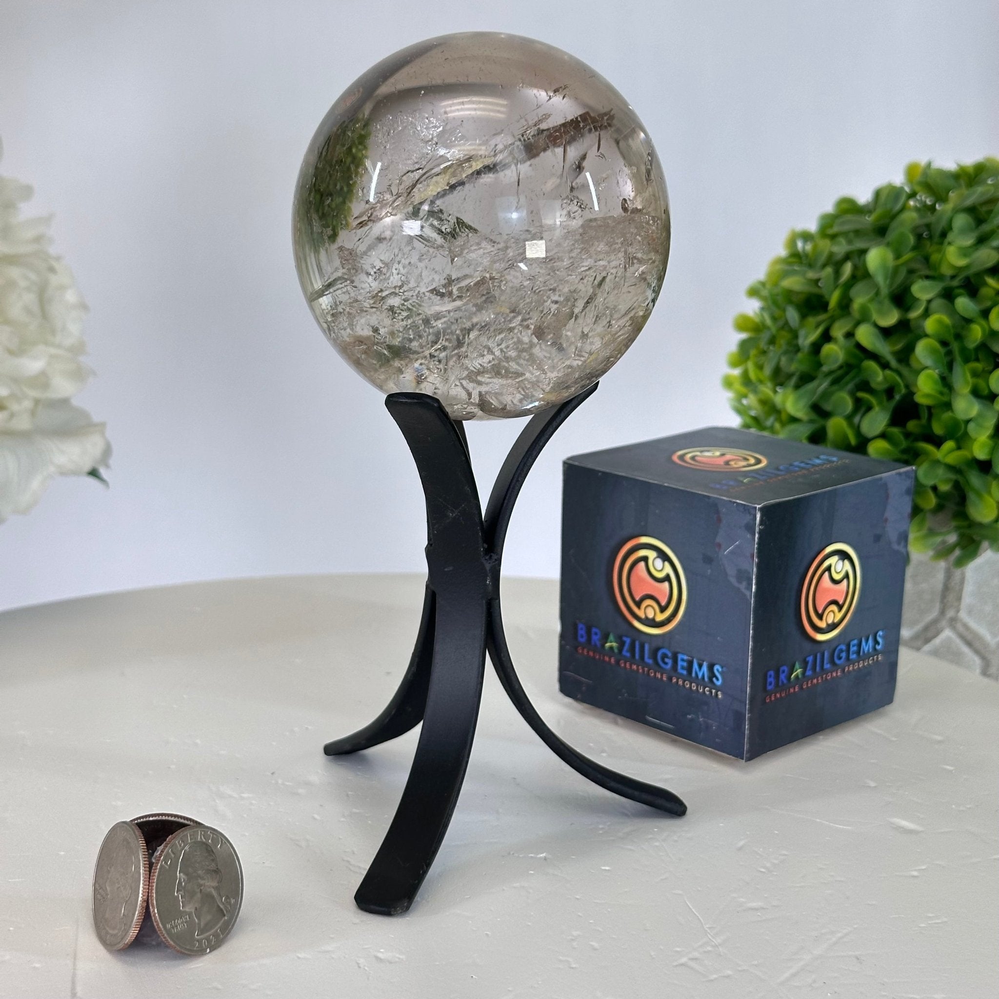 Super Quality Smoky Quartz Sphere on a Metal Stand, 3.1 lbs & 6.8" Tall #5636 - 0004 - Brazil GemsBrazil GemsSuper Quality Smoky Quartz Sphere on a Metal Stand, 3.1 lbs & 6.8" Tall #5636 - 0004Spheres5636 - 0004