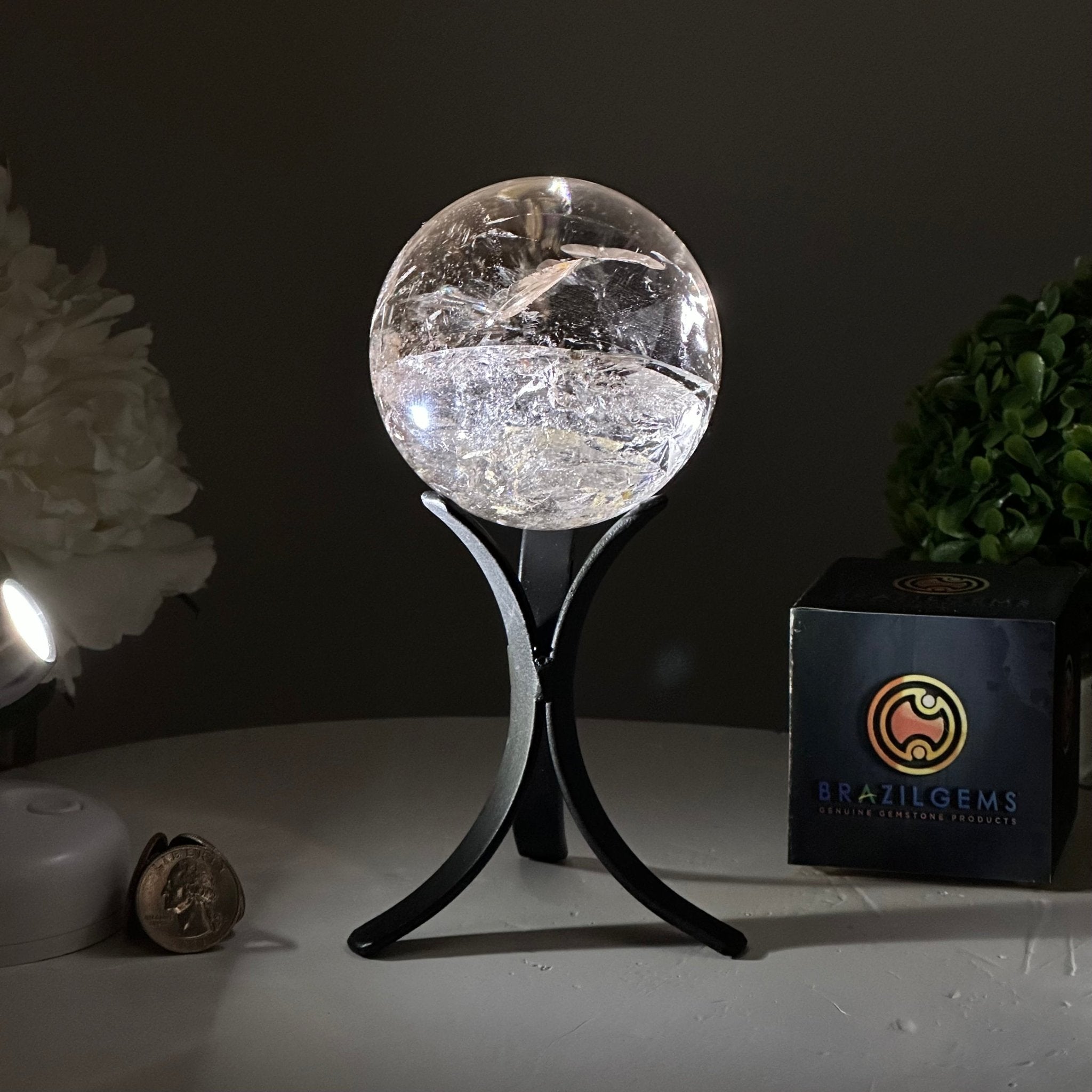 Super Quality Smoky Quartz Sphere on a Metal Stand, 3.1 lbs & 6.8" Tall #5636 - 0004 - Brazil GemsBrazil GemsSuper Quality Smoky Quartz Sphere on a Metal Stand, 3.1 lbs & 6.8" Tall #5636 - 0004Spheres5636 - 0004