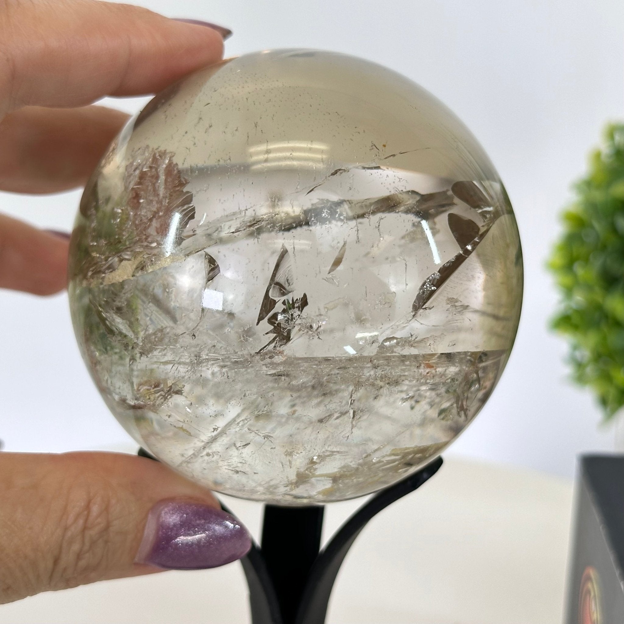 Super Quality Smoky Quartz Sphere on a Metal Stand, 3.1 lbs & 6.8" Tall #5636 - 0004 - Brazil GemsBrazil GemsSuper Quality Smoky Quartz Sphere on a Metal Stand, 3.1 lbs & 6.8" Tall #5636 - 0004Spheres5636 - 0004