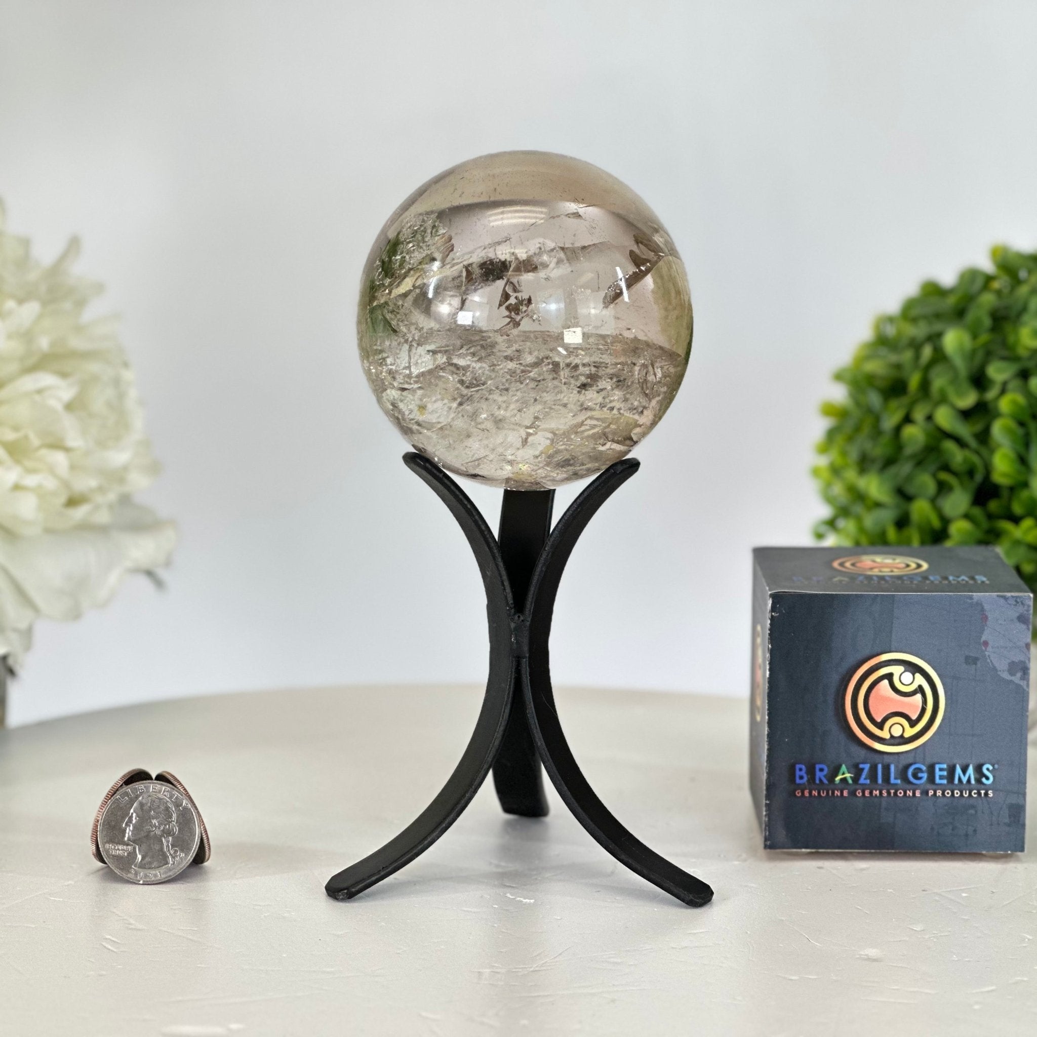 Super Quality Smoky Quartz Sphere on a Metal Stand, 3.1 lbs & 6.8" Tall #5636 - 0004 - Brazil GemsBrazil GemsSuper Quality Smoky Quartz Sphere on a Metal Stand, 3.1 lbs & 6.8" Tall #5636 - 0004Spheres5636 - 0004