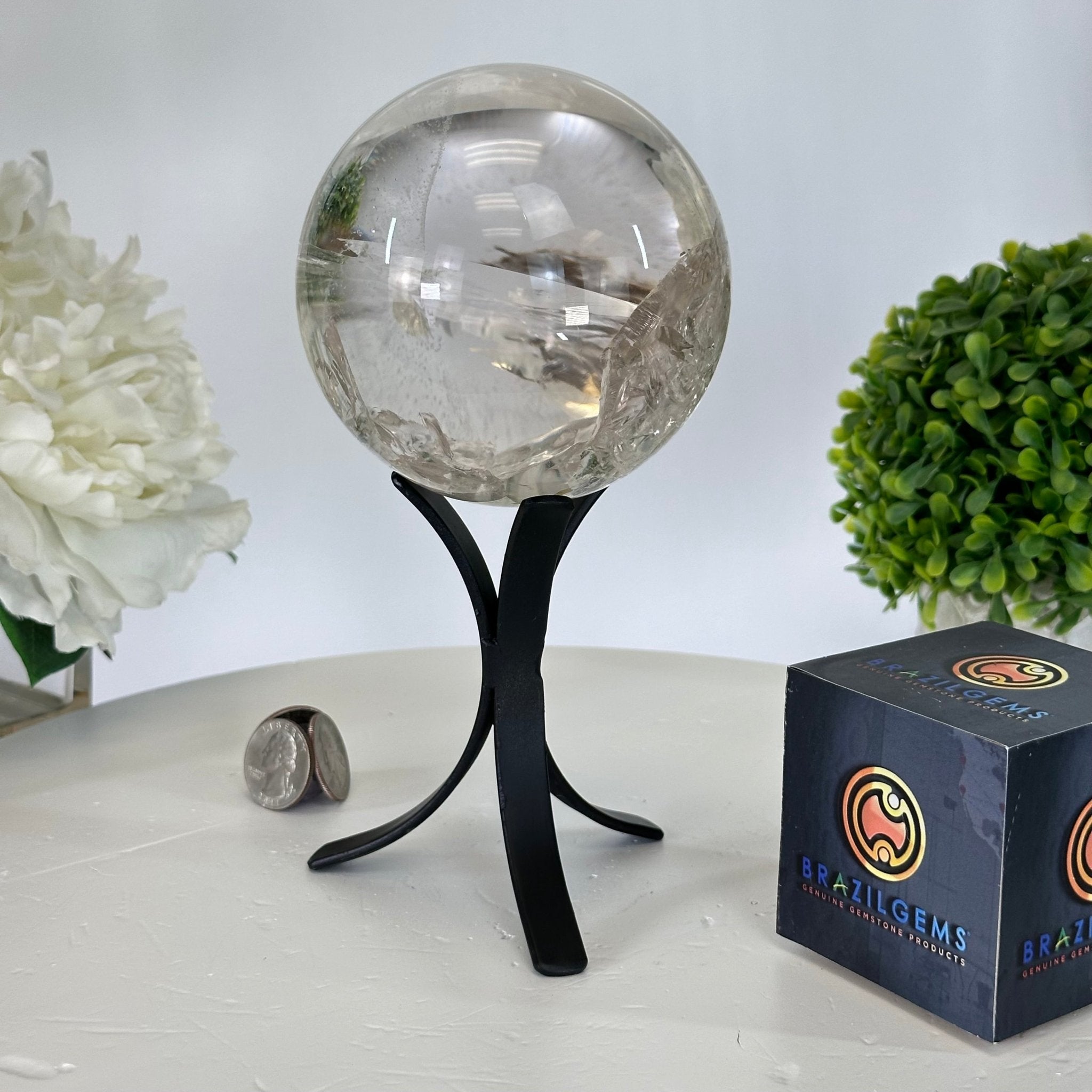 Super Quality Smoky Quartz Sphere on Metal Stand 3 lbs & 7.7" Tall #5636 - 0008 - Brazil GemsBrazil GemsSuper Quality Smoky Quartz Sphere on Metal Stand 3 lbs & 7.7" Tall #5636 - 0008Spheres5636 - 0008