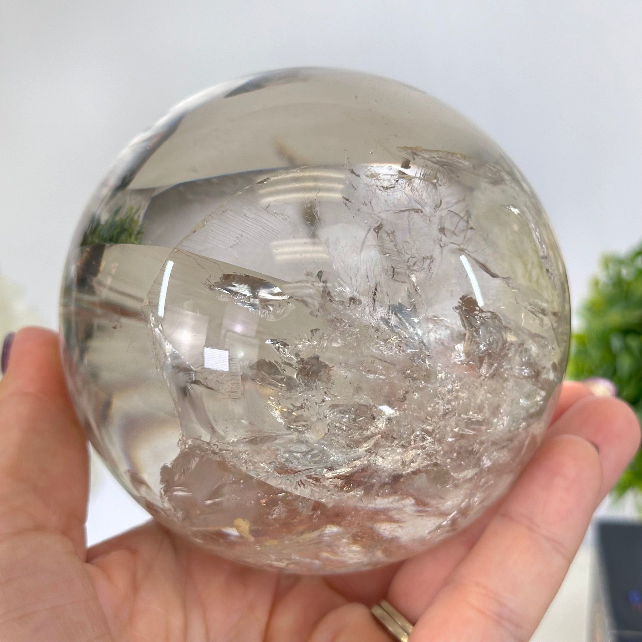 Super Quality Smoky Quartz Sphere on Metal Stand 3 lbs & 7.7" Tall #5636 - 0008 - Brazil GemsBrazil GemsSuper Quality Smoky Quartz Sphere on Metal Stand 3 lbs & 7.7" Tall #5636 - 0008Spheres5636 - 0008