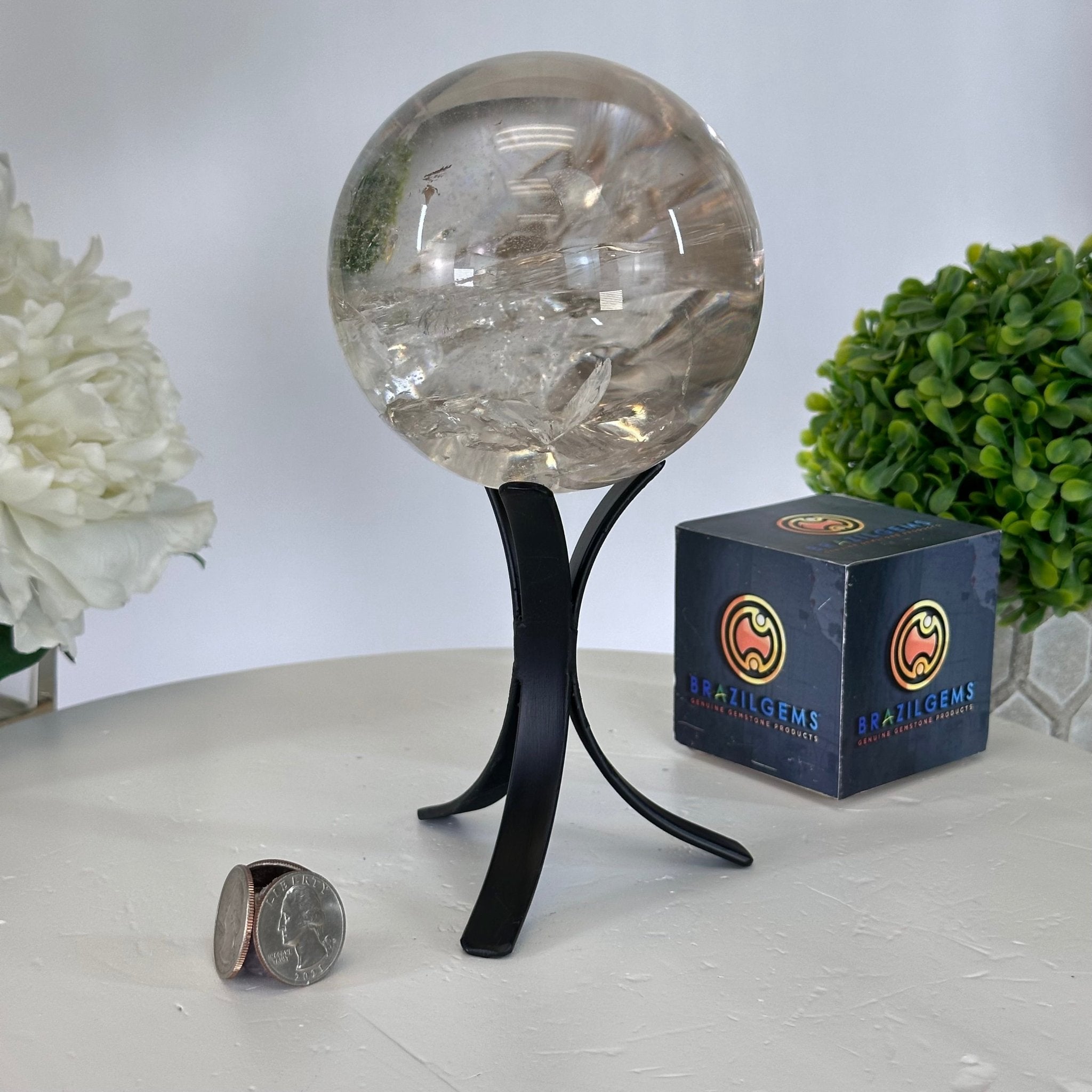 Super Quality Smoky Quartz Sphere on Metal Stand 3 lbs & 7.7" Tall #5636 - 0008 - Brazil GemsBrazil GemsSuper Quality Smoky Quartz Sphere on Metal Stand 3 lbs & 7.7" Tall #5636 - 0008Spheres5636 - 0008