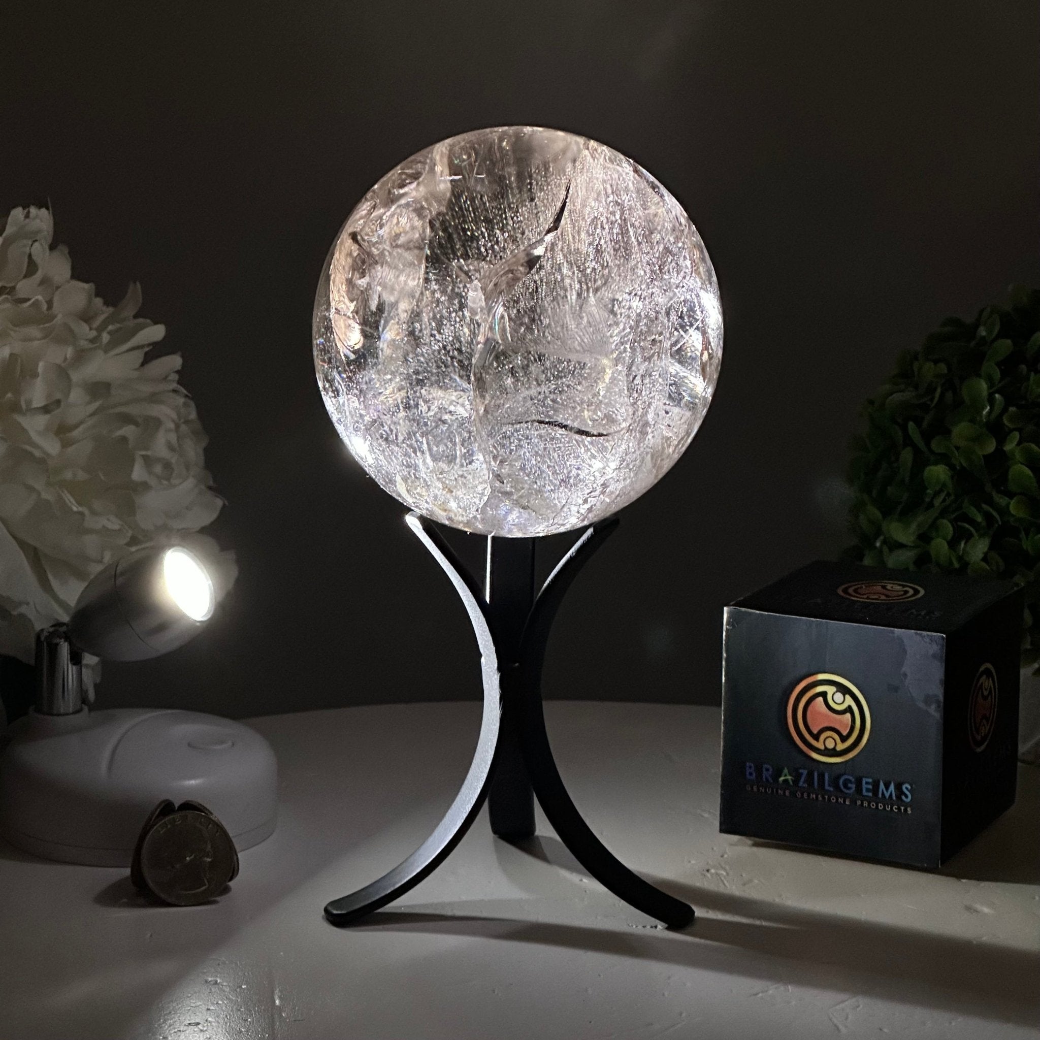 Super Quality Smoky Quartz Sphere on Metal Stand 3.3 lbs & 7.9" Tall #5636 - 0009 - Brazil GemsBrazil GemsSuper Quality Smoky Quartz Sphere on Metal Stand 3.3 lbs & 7.9" Tall #5636 - 0009Spheres5636 - 0009