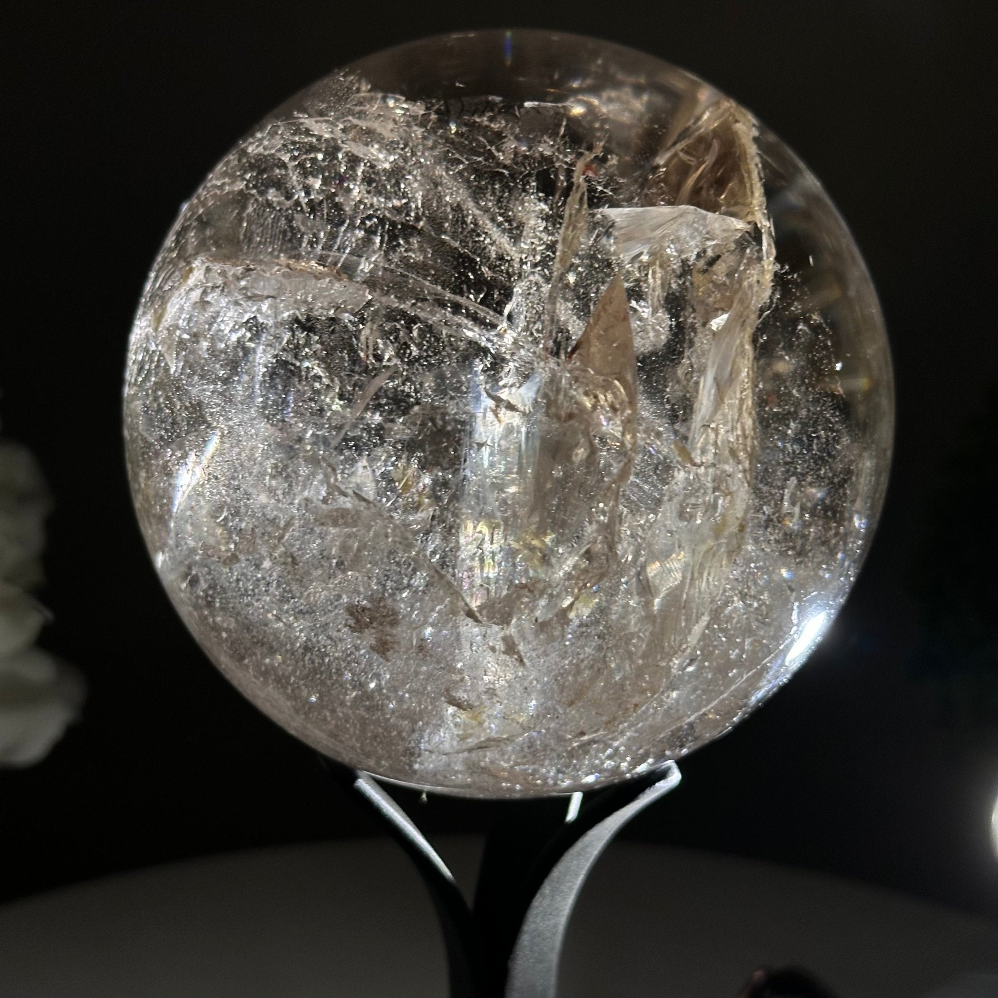 Super Quality Smoky Quartz Sphere on Metal Stand 3.3 lbs & 7.9" Tall #5636 - 0009 - Brazil GemsBrazil GemsSuper Quality Smoky Quartz Sphere on Metal Stand 3.3 lbs & 7.9" Tall #5636 - 0009Spheres5636 - 0009