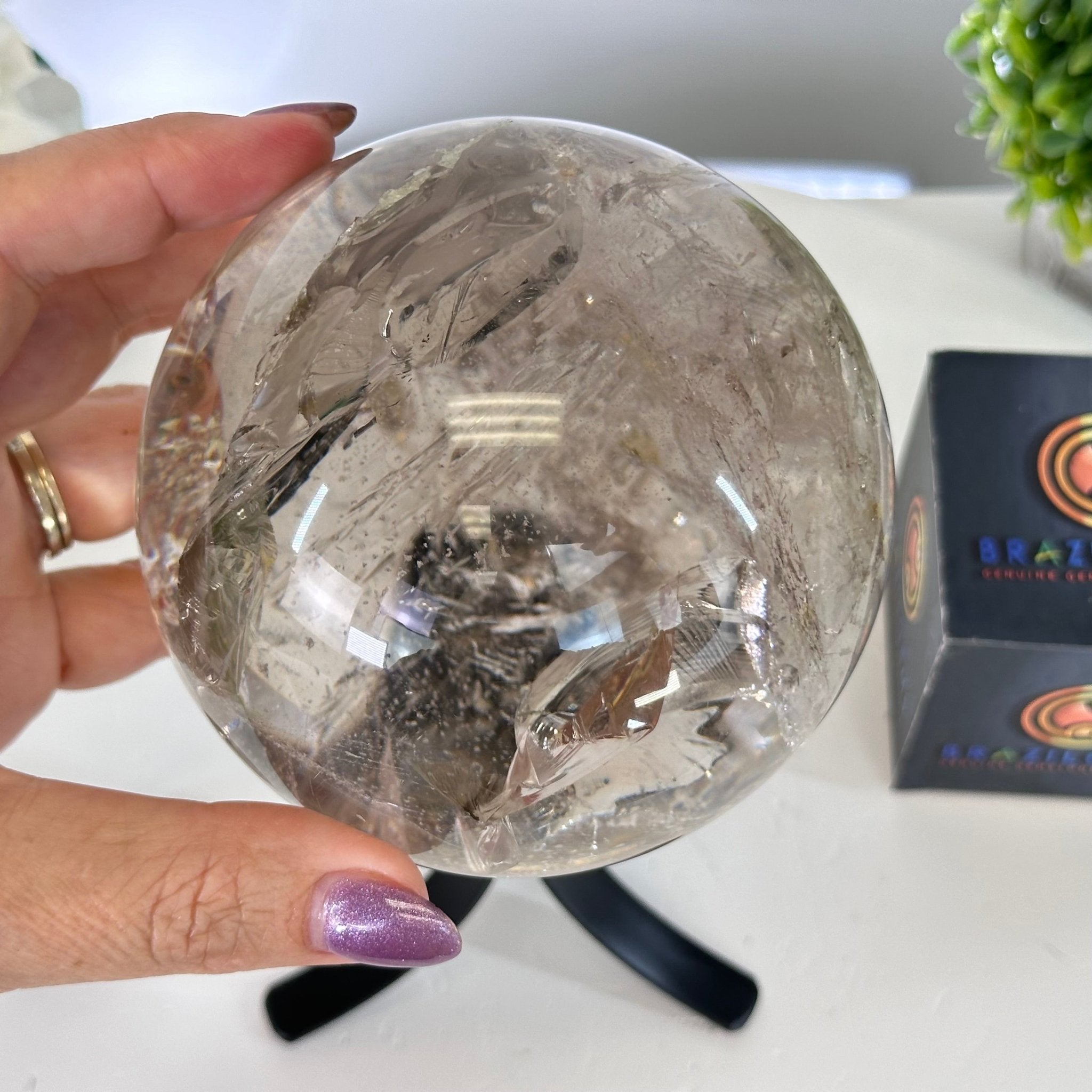 Super Quality Smoky Quartz Sphere on Metal Stand 3.3 lbs & 7.9" Tall #5636 - 0009 - Brazil GemsBrazil GemsSuper Quality Smoky Quartz Sphere on Metal Stand 3.3 lbs & 7.9" Tall #5636 - 0009Spheres5636 - 0009