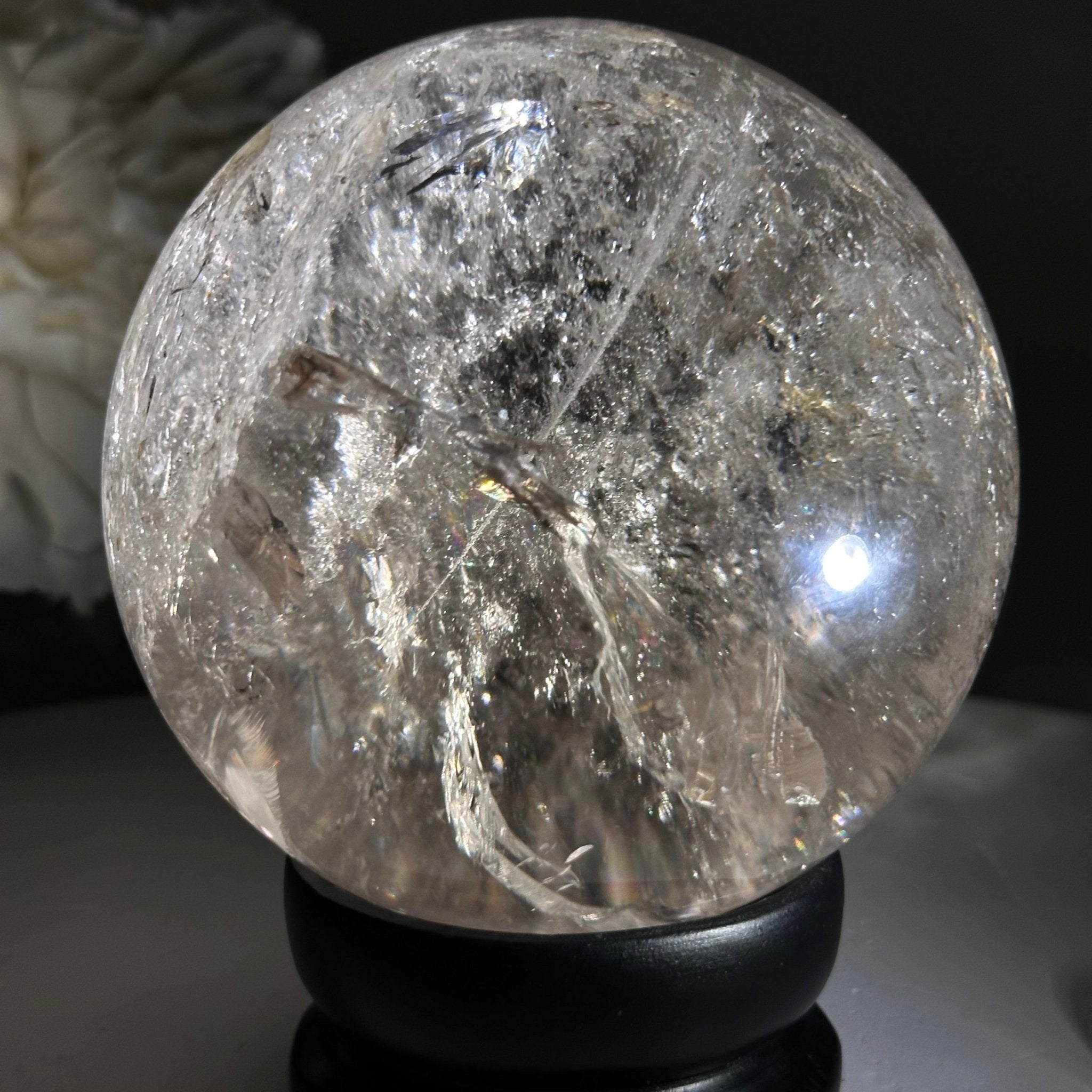 Super Quality Smoky Quartz Sphere on Wood Base 3.3 lbs & 4.9" Tall #5636 - 0010 - Brazil GemsBrazil GemsSuper Quality Smoky Quartz Sphere on Wood Base 3.3 lbs & 4.9" Tall #5636 - 0010Spheres5636 - 0010