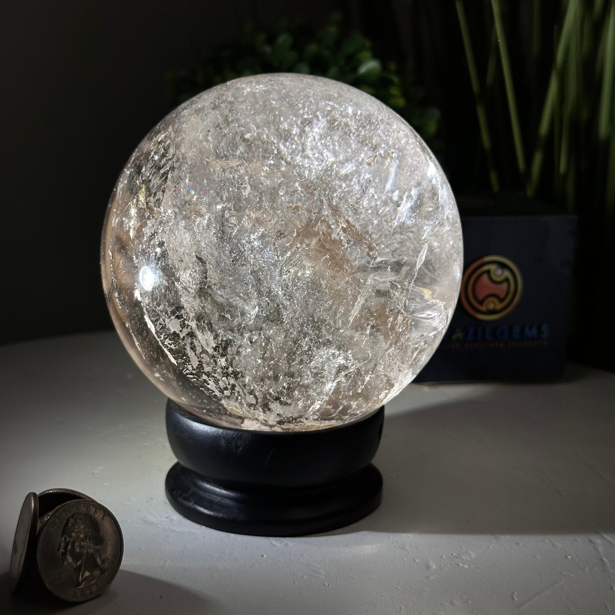 Super Quality Smoky Quartz Sphere on Wood Base 3.3 lbs & 4.9" Tall #5636 - 0010 - Brazil GemsBrazil GemsSuper Quality Smoky Quartz Sphere on Wood Base 3.3 lbs & 4.9" Tall #5636 - 0010Spheres5636 - 0010