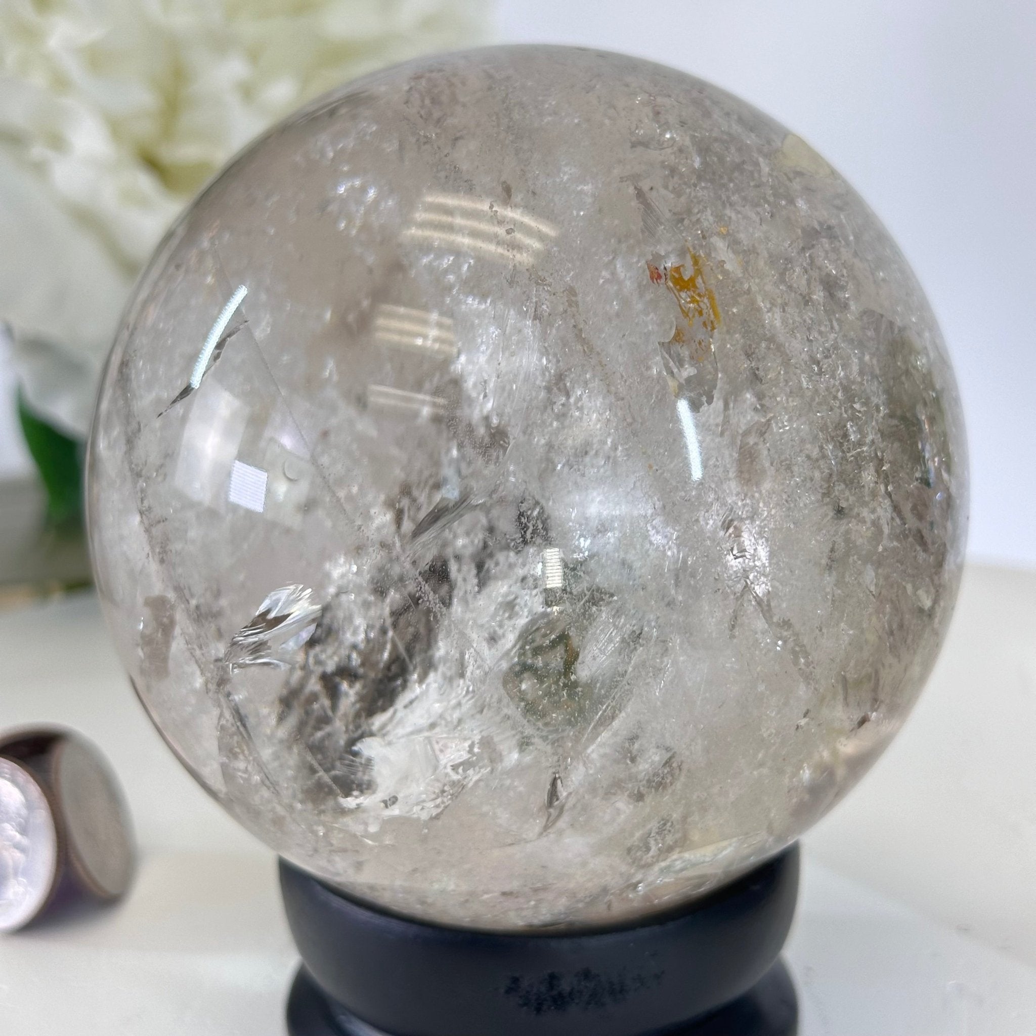 Super Quality Smoky Quartz Sphere on Wood Base 3.3 lbs & 4.9" Tall #5636 - 0010 - Brazil GemsBrazil GemsSuper Quality Smoky Quartz Sphere on Wood Base 3.3 lbs & 4.9" Tall #5636 - 0010Spheres5636 - 0010