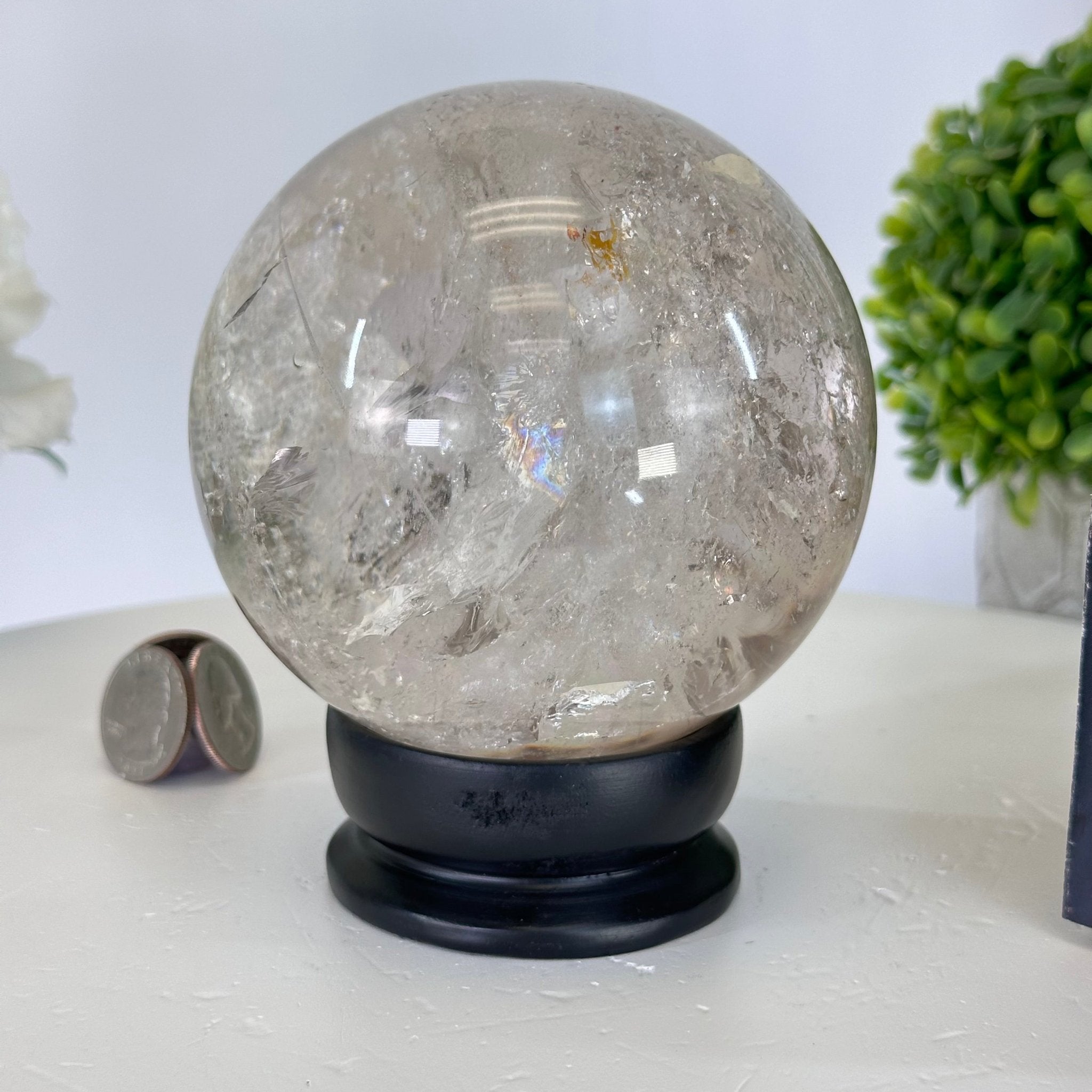 Super Quality Smoky Quartz Sphere on Wood Base 3.3 lbs & 4.9" Tall #5636 - 0010 - Brazil GemsBrazil GemsSuper Quality Smoky Quartz Sphere on Wood Base 3.3 lbs & 4.9" Tall #5636 - 0010Spheres5636 - 0010