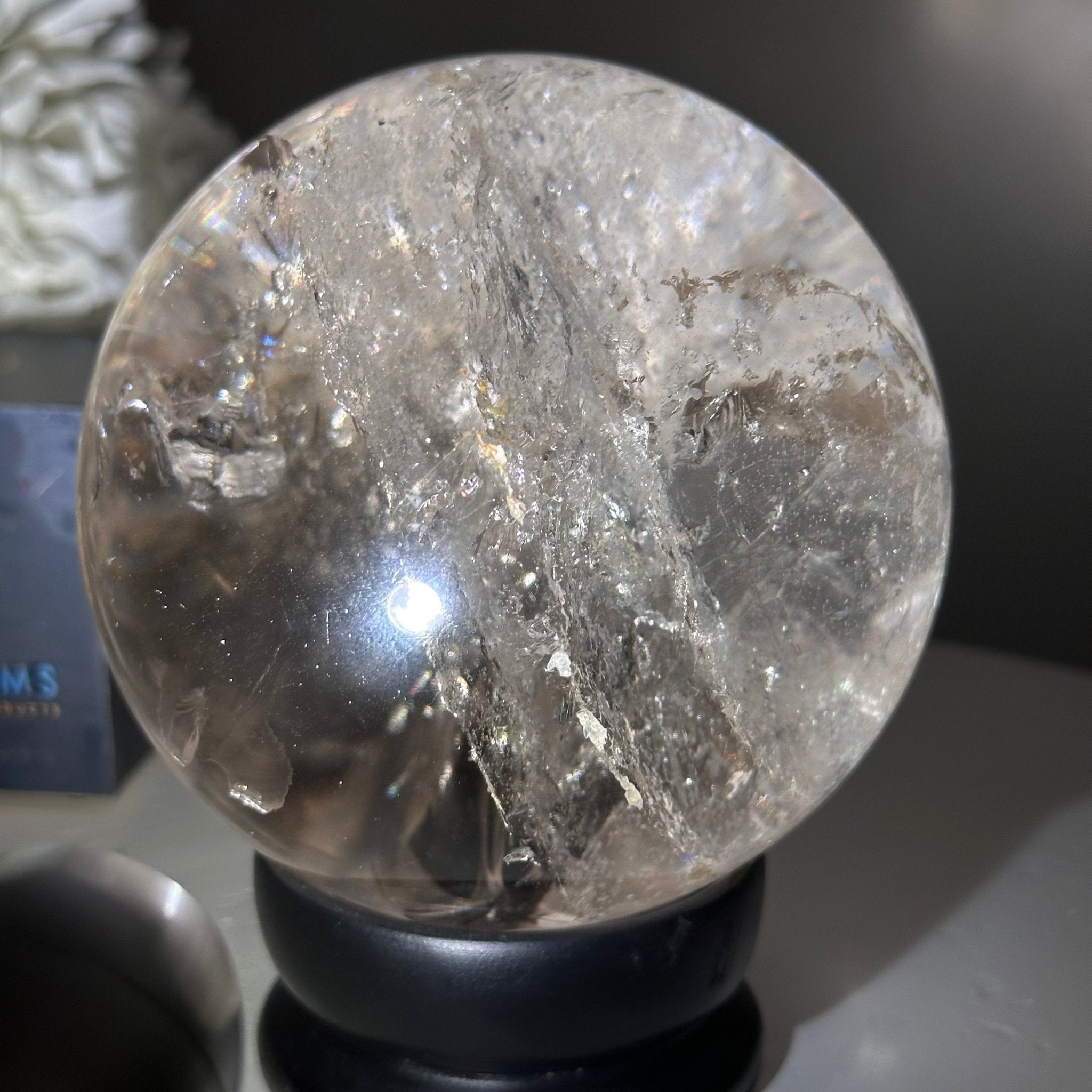 Super Quality Smoky Quartz Sphere on Wood Base 3.3 lbs & 4.9" Tall #5636 - 0010 - Brazil GemsBrazil GemsSuper Quality Smoky Quartz Sphere on Wood Base 3.3 lbs & 4.9" Tall #5636 - 0010Spheres5636 - 0010