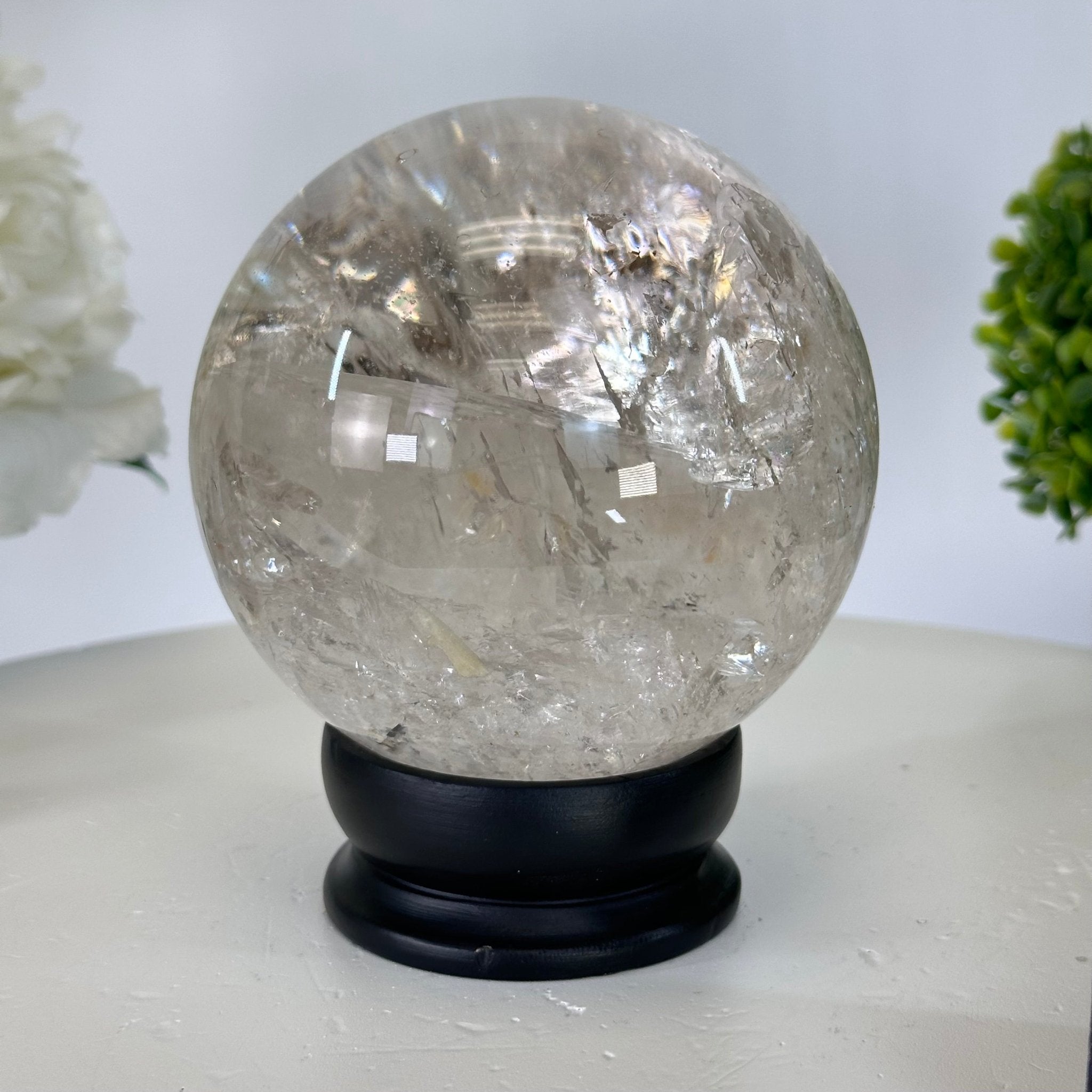 Super Quality Smoky Quartz Sphere on Wood Base 3.4 lbs & 5" Tall #5636 - 0011 - Brazil GemsBrazil GemsSuper Quality Smoky Quartz Sphere on Wood Base 3.4 lbs & 5" Tall #5636 - 0011Spheres5636 - 0011