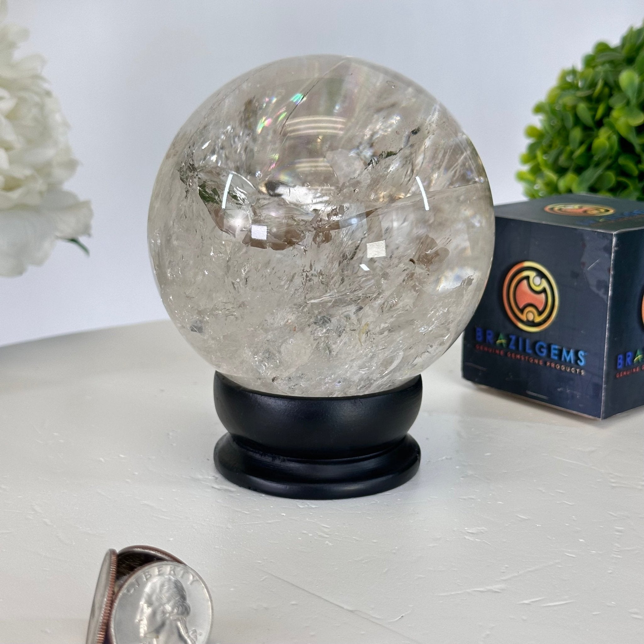 Super Quality Smoky Quartz Sphere on Wood Base 3.4 lbs & 5" Tall #5636 - 0011 - Brazil GemsBrazil GemsSuper Quality Smoky Quartz Sphere on Wood Base 3.4 lbs & 5" Tall #5636 - 0011Spheres5636 - 0011