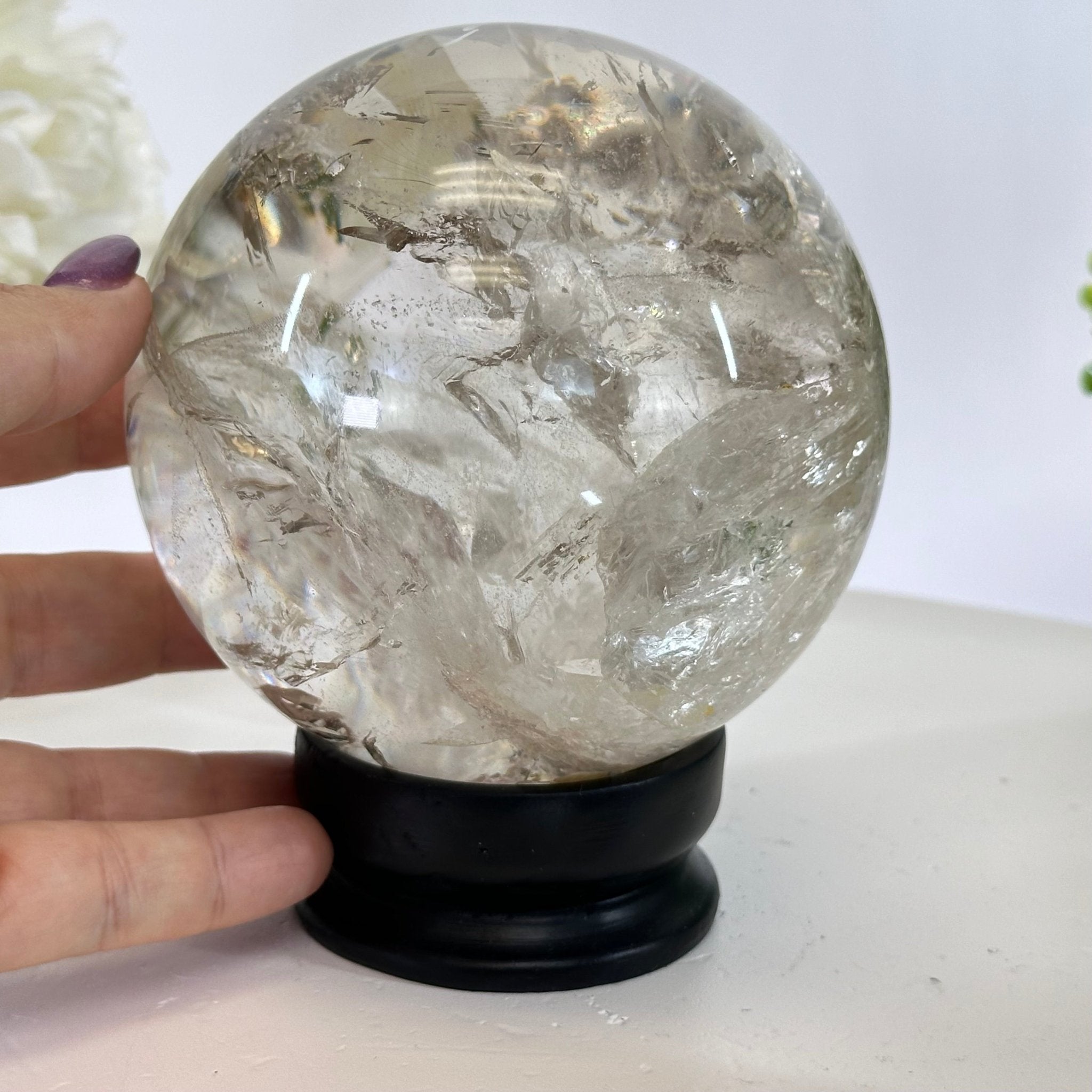 Super Quality Smoky Quartz Sphere on Wood Base 4 lbs & 5.2" Tall #5636 - 0012 - Brazil GemsBrazil GemsSuper Quality Smoky Quartz Sphere on Wood Base 4 lbs & 5.2" Tall #5636 - 0012Spheres5636 - 0012