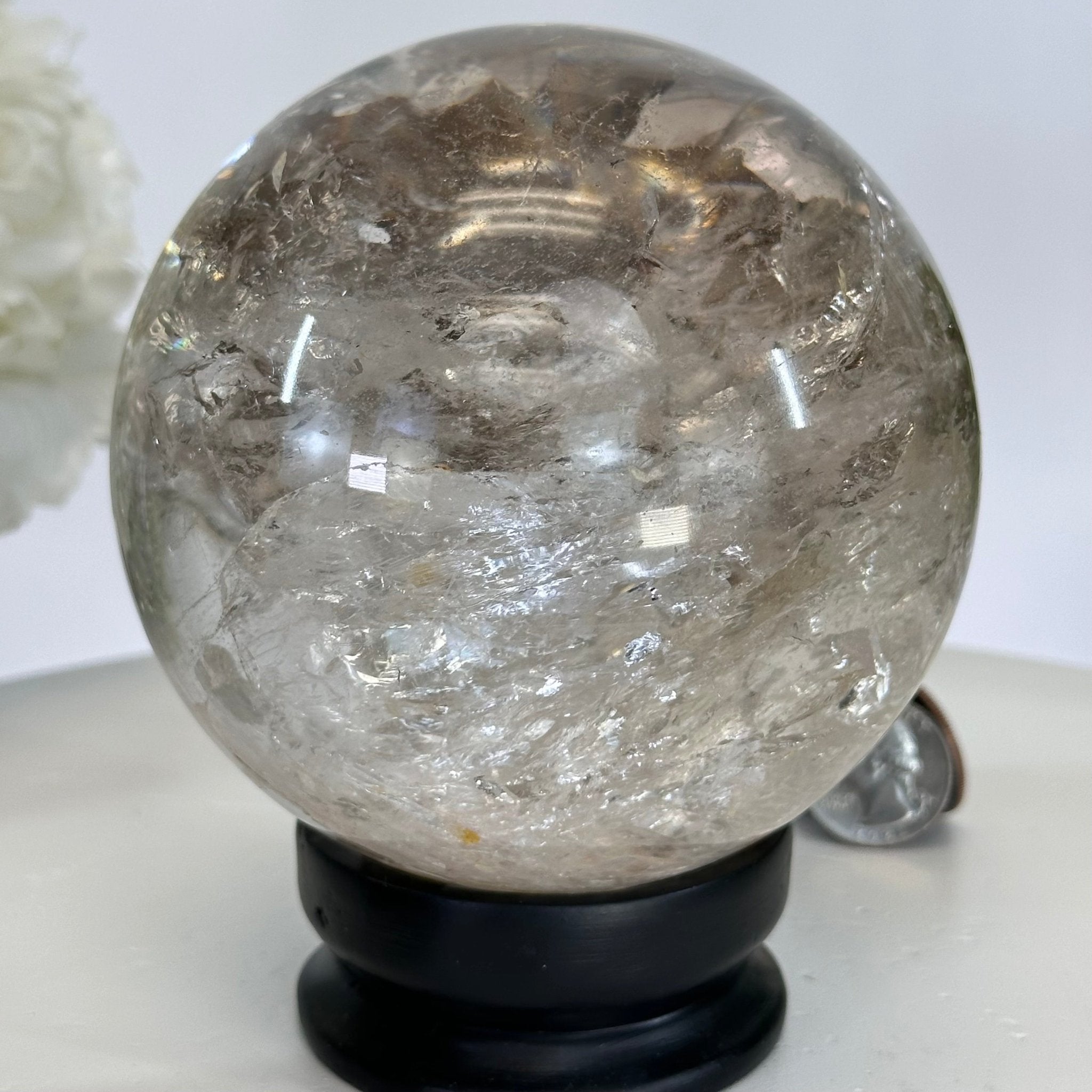 Super Quality Smoky Quartz Sphere on Wood Base 4 lbs & 5.2" Tall #5636 - 0012 - Brazil GemsBrazil GemsSuper Quality Smoky Quartz Sphere on Wood Base 4 lbs & 5.2" Tall #5636 - 0012Spheres5636 - 0012