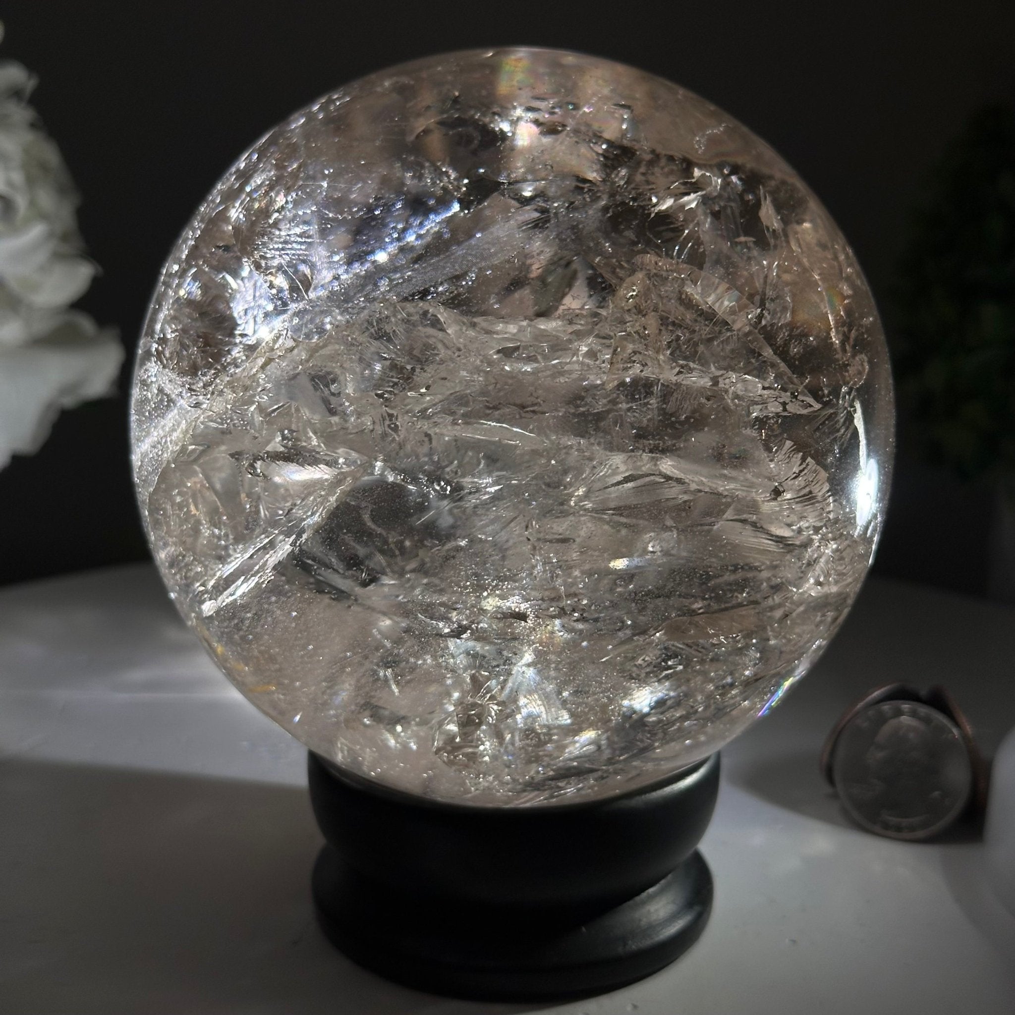 Super Quality Smoky Quartz Sphere on Wood Base 4.5 lbs & 5.4" Tall #5636 - 0013 - Brazil GemsBrazil GemsSuper Quality Smoky Quartz Sphere on Wood Base 4.5 lbs & 5.4" Tall #5636 - 0013Spheres5636 - 0013