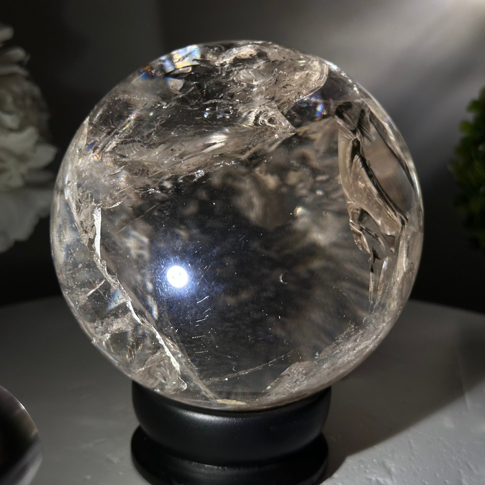 Super Quality Smoky Quartz Sphere on Wood Base 4.5 lbs & 5.4" Tall #5636 - 0013 - Brazil GemsBrazil GemsSuper Quality Smoky Quartz Sphere on Wood Base 4.5 lbs & 5.4" Tall #5636 - 0013Spheres5636 - 0013