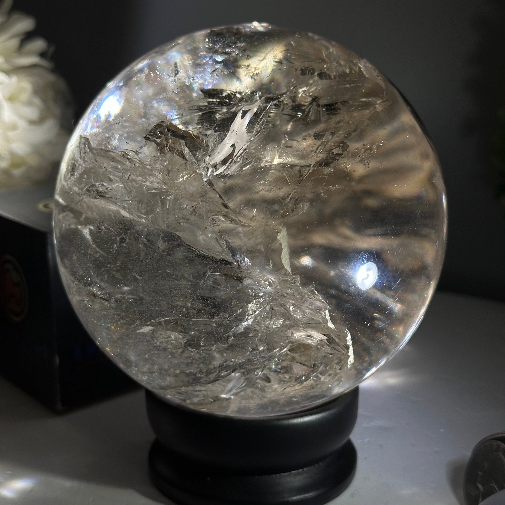 Super Quality Smoky Quartz Sphere on Wood Base 4.5 lbs & 5.4" Tall #5636 - 0013 - Brazil GemsBrazil GemsSuper Quality Smoky Quartz Sphere on Wood Base 4.5 lbs & 5.4" Tall #5636 - 0013Spheres5636 - 0013