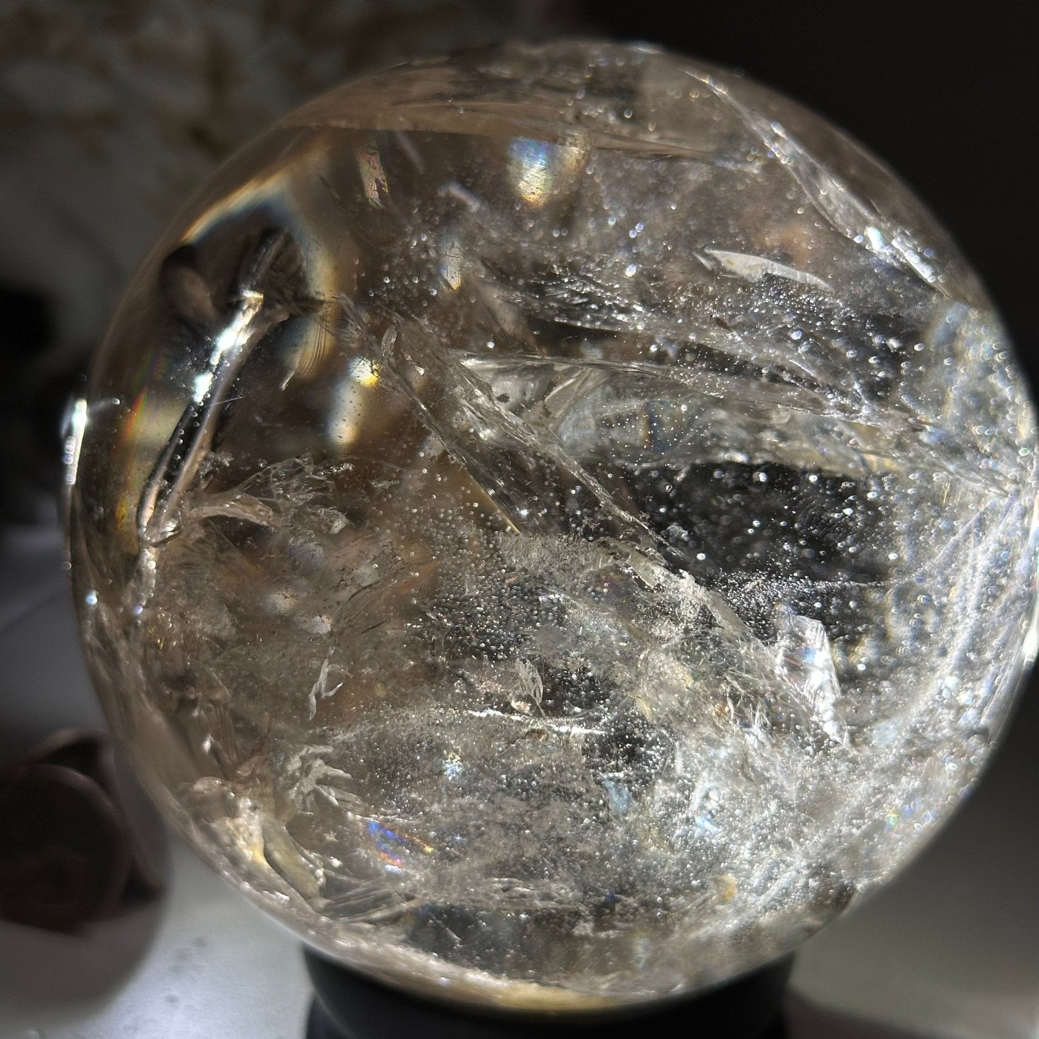 Super Quality Smoky Quartz Sphere on Wood Base 4.5 lbs & 5.4" Tall #5636 - 0013 - Brazil GemsBrazil GemsSuper Quality Smoky Quartz Sphere on Wood Base 4.5 lbs & 5.4" Tall #5636 - 0013Spheres5636 - 0013