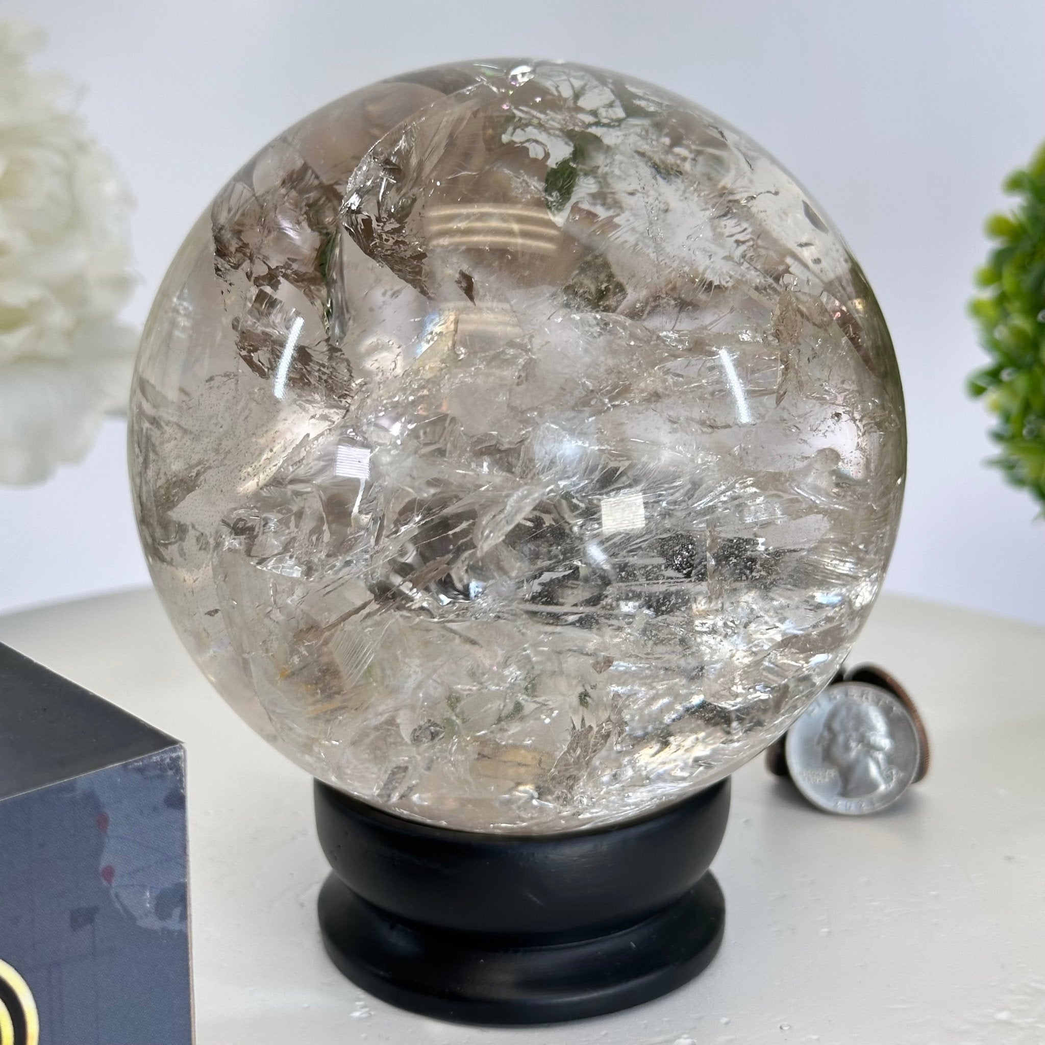 Super Quality Smoky Quartz Sphere on Wood Base 4.5 lbs & 5.4" Tall #5636 - 0013 - Brazil GemsBrazil GemsSuper Quality Smoky Quartz Sphere on Wood Base 4.5 lbs & 5.4" Tall #5636 - 0013Spheres5636 - 0013