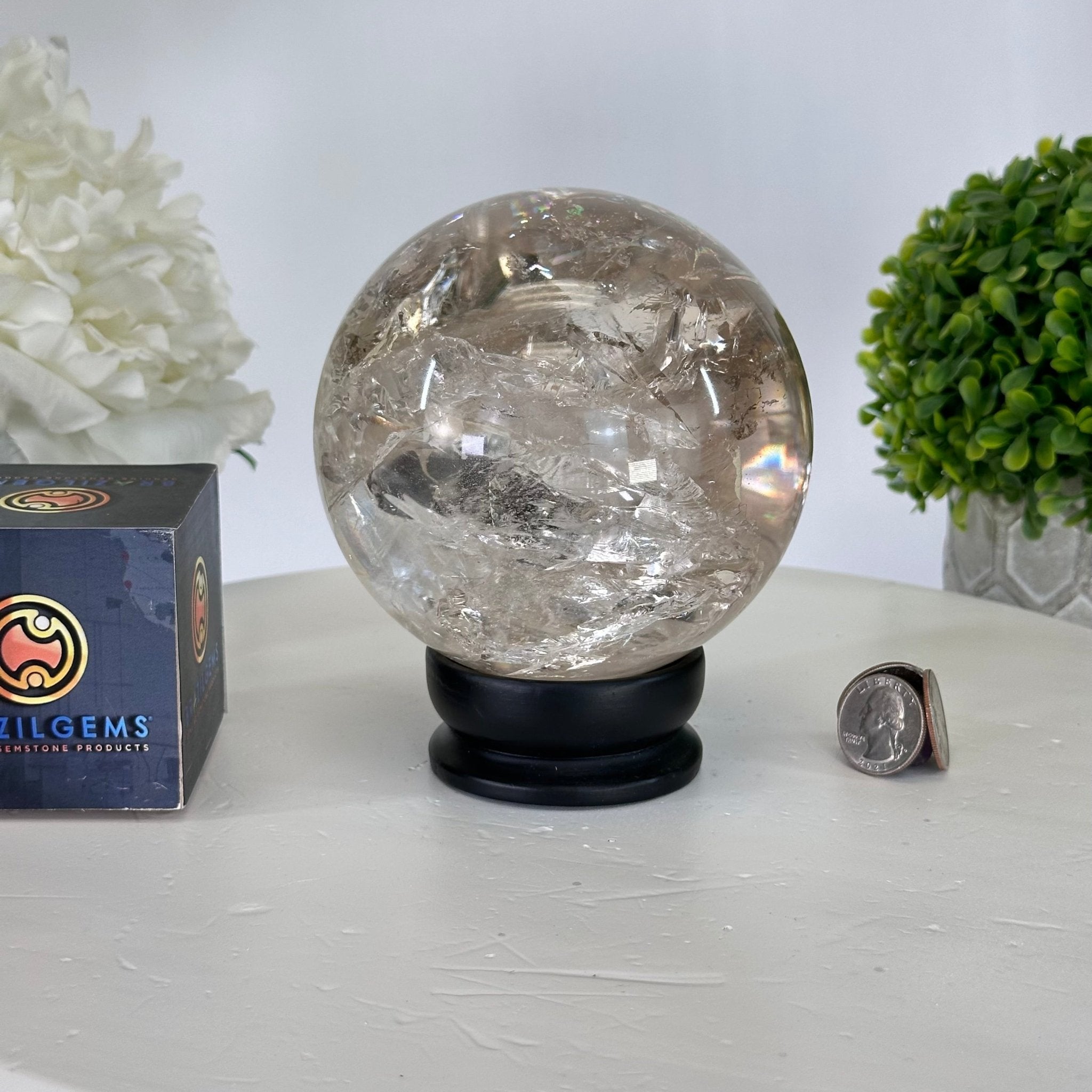 Super Quality Smoky Quartz Sphere on Wood Base 4.5 lbs & 5.4" Tall #5636 - 0013 - Brazil GemsBrazil GemsSuper Quality Smoky Quartz Sphere on Wood Base 4.5 lbs & 5.4" Tall #5636 - 0013Spheres5636 - 0013