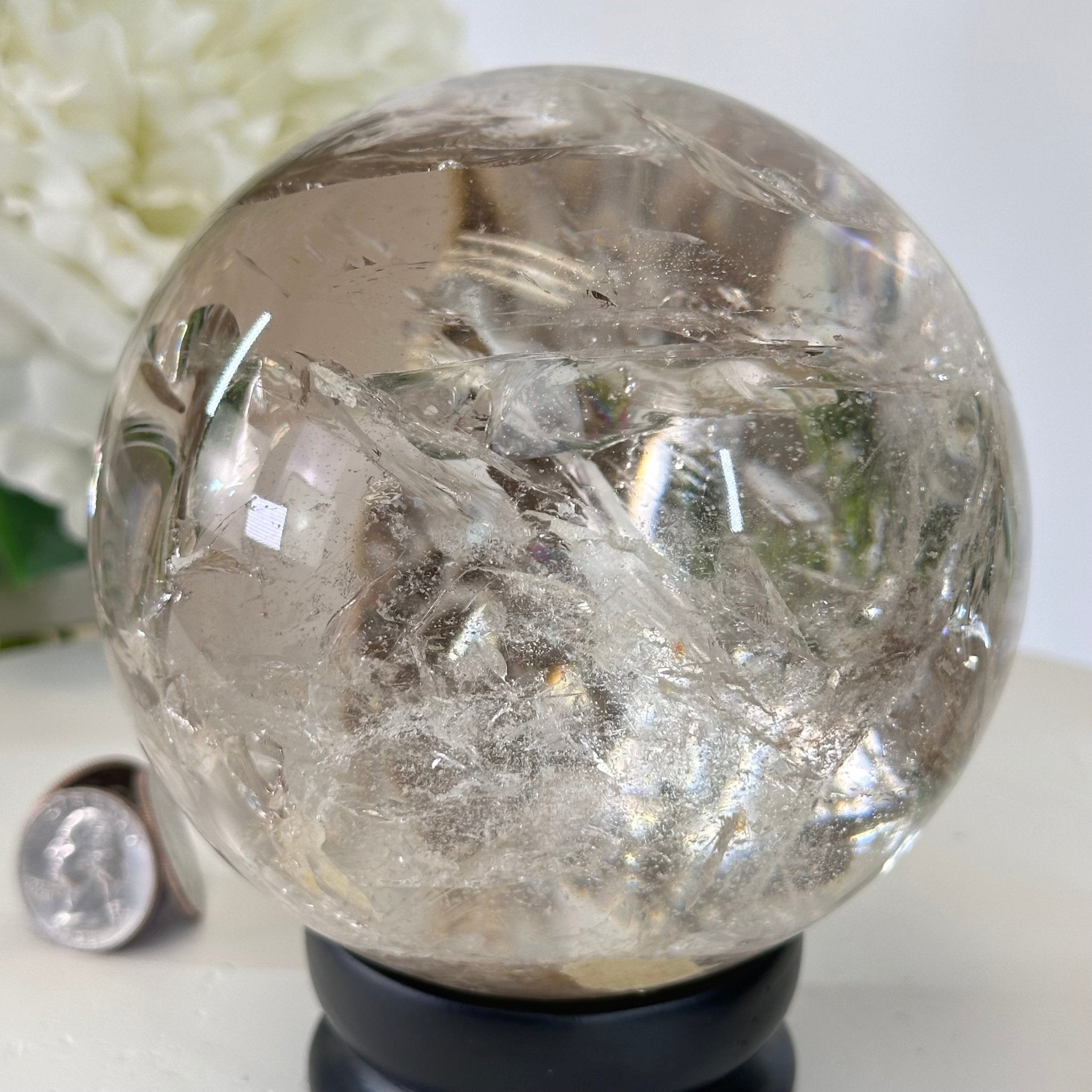 Super Quality Smoky Quartz Sphere on Wood Base 4.5 lbs & 5.4" Tall #5636 - 0013 - Brazil GemsBrazil GemsSuper Quality Smoky Quartz Sphere on Wood Base 4.5 lbs & 5.4" Tall #5636 - 0013Spheres5636 - 0013