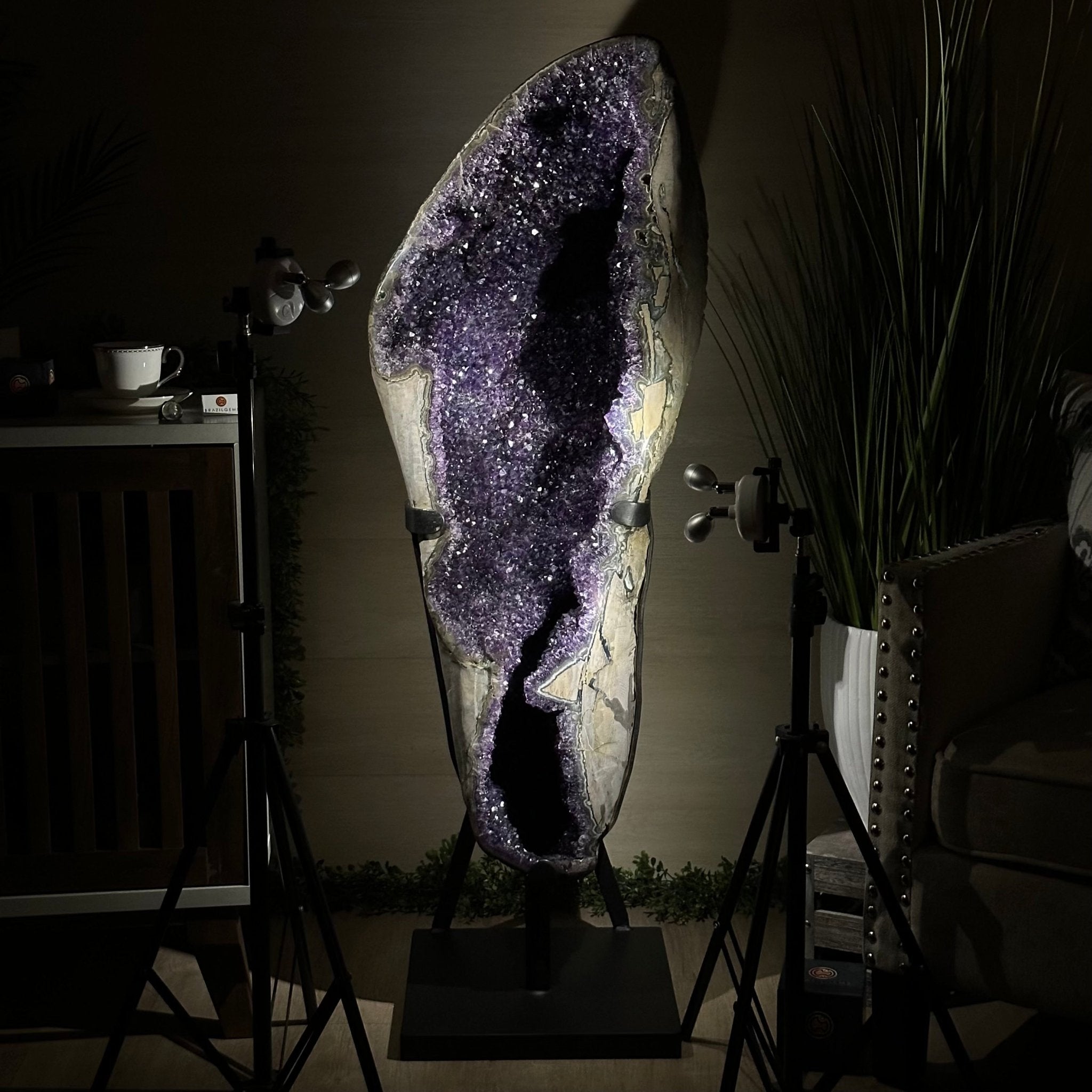 Super Quality Uruguayan Amethyst Cluster on a Metal Base, 169.8 lbs & 48.9" Tall, #5491 - 0250 - Brazil GemsBrazil GemsSuper Quality Uruguayan Amethyst Cluster on a Metal Base, 169.8 lbs & 48.9" Tall, #5491 - 0250Clusters on Fixed Bases5491 - 0250