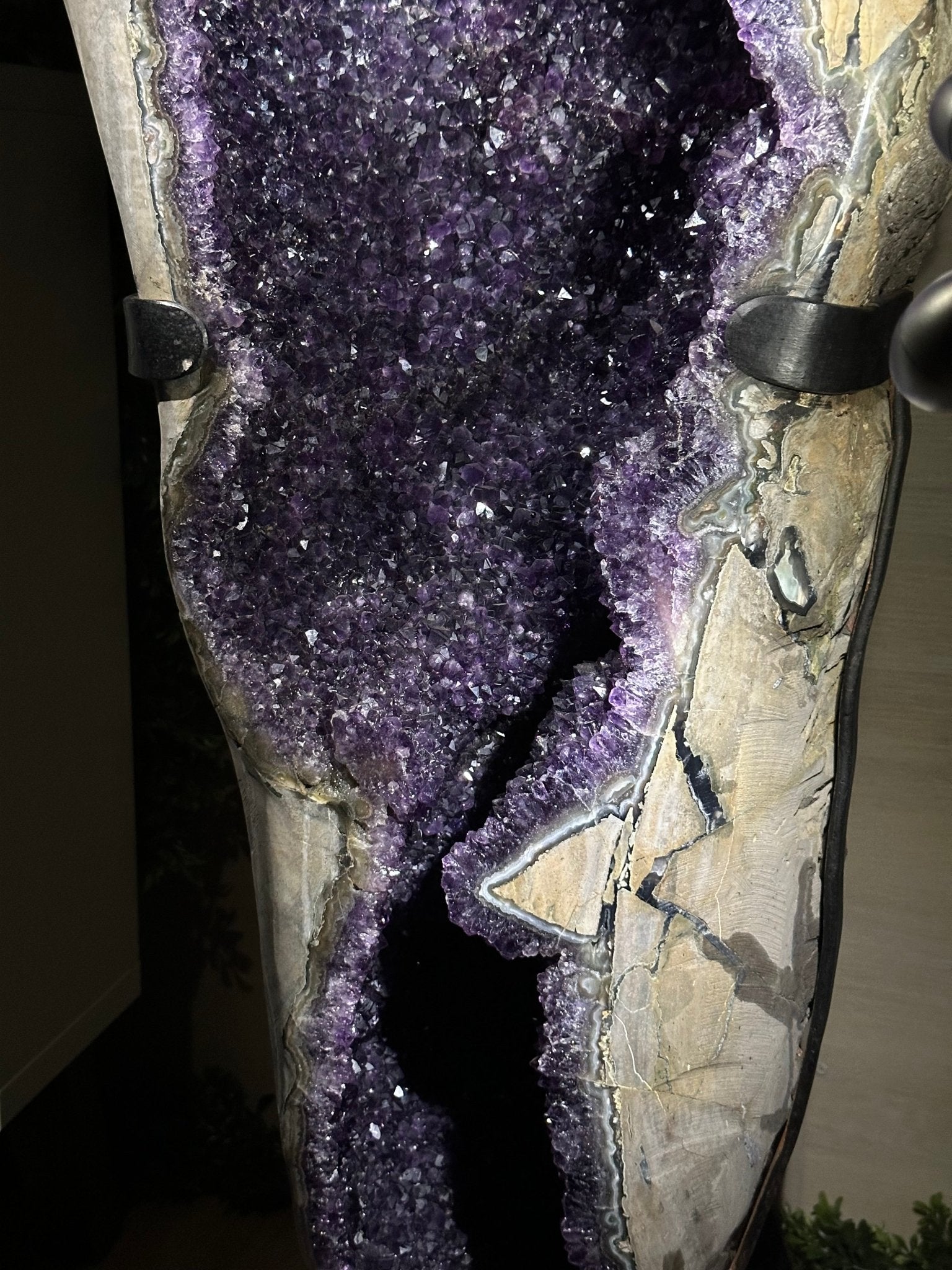 Super Quality Uruguayan Amethyst Cluster on a Metal Base, 169.8 lbs & 48.9" Tall, #5491 - 0250 - Brazil GemsBrazil GemsSuper Quality Uruguayan Amethyst Cluster on a Metal Base, 169.8 lbs & 48.9" Tall, #5491 - 0250Clusters on Fixed Bases5491 - 0250