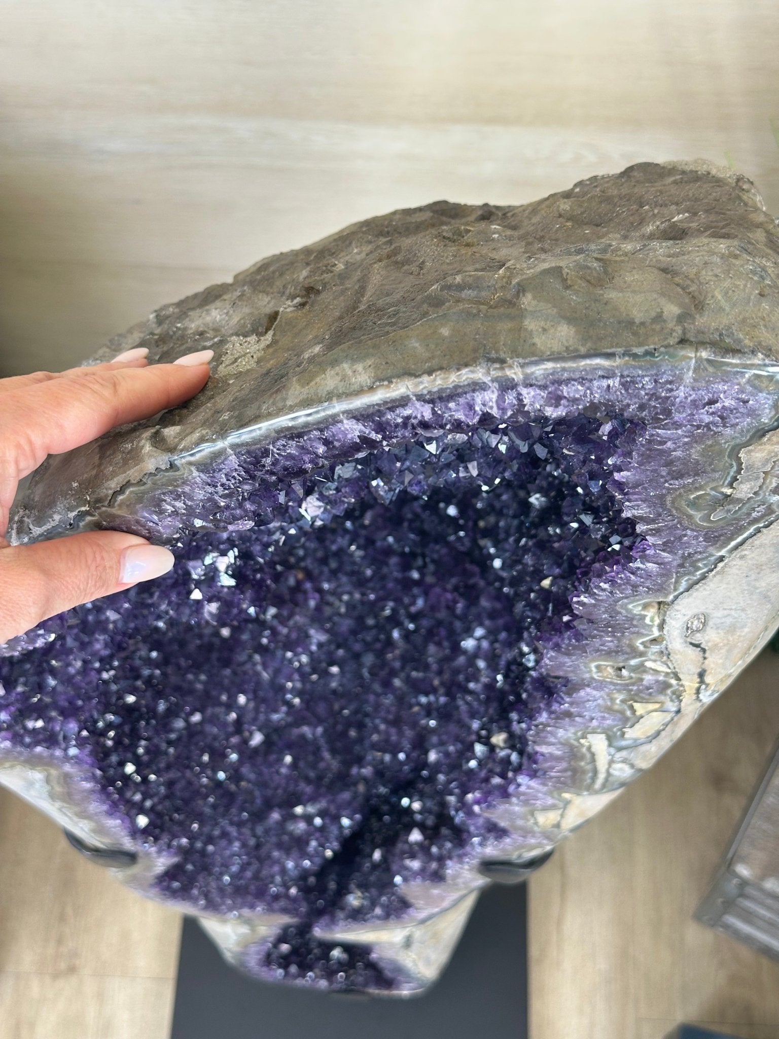 Super Quality Uruguayan Amethyst Cluster on a Metal Base, 169.8 lbs & 48.9" Tall, #5491 - 0250 - Brazil GemsBrazil GemsSuper Quality Uruguayan Amethyst Cluster on a Metal Base, 169.8 lbs & 48.9" Tall, #5491 - 0250Clusters on Fixed Bases5491 - 0250