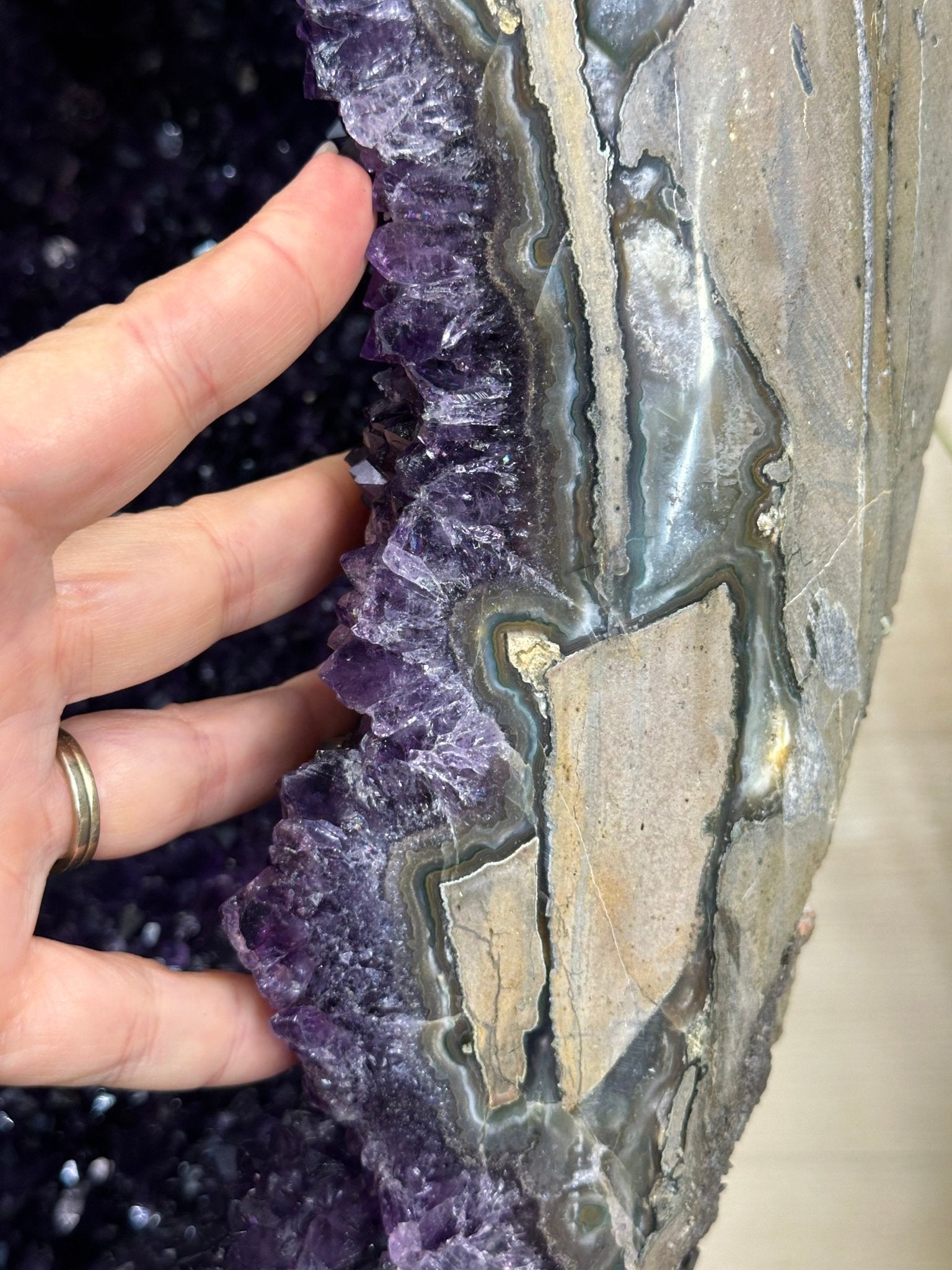 Super Quality Uruguayan Amethyst Cluster on a Metal Base, 169.8 lbs & 48.9" Tall, #5491 - 0250 - Brazil GemsBrazil GemsSuper Quality Uruguayan Amethyst Cluster on a Metal Base, 169.8 lbs & 48.9" Tall, #5491 - 0250Clusters on Fixed Bases5491 - 0250