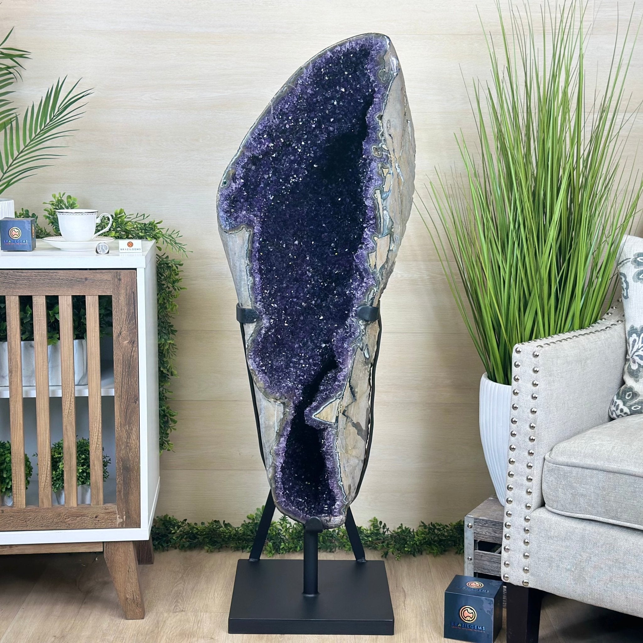 Super Quality Uruguayan Amethyst Cluster on a Metal Base, 169.8 lbs & 48.9" Tall, #5491 - 0250 - Brazil GemsBrazil GemsSuper Quality Uruguayan Amethyst Cluster on a Metal Base, 169.8 lbs & 48.9" Tall, #5491 - 0250Clusters on Fixed Bases5491 - 0250