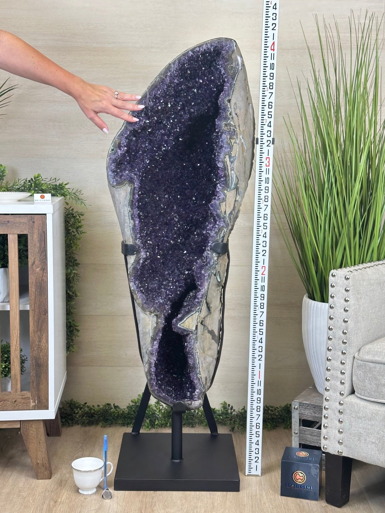 Super Quality Uruguayan Amethyst Cluster on a Metal Base, 169.8 lbs & 48.9" Tall, #5491 - 0250 - Brazil GemsBrazil GemsSuper Quality Uruguayan Amethyst Cluster on a Metal Base, 169.8 lbs & 48.9" Tall, #5491 - 0250Clusters on Fixed Bases5491 - 0250