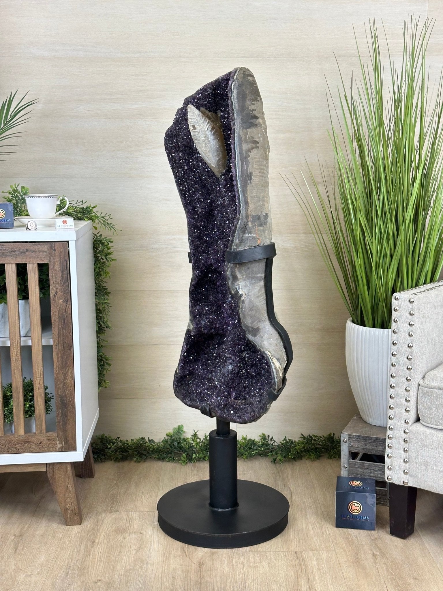 Super Quality Uruguayan Amethyst Cluster on Rotating Stand, 119.1 lbs & 46.7" Tall #5492 - 0034 - Brazil GemsBrazil GemsSuper Quality Uruguayan Amethyst Cluster on Rotating Stand, 119.1 lbs & 46.7" Tall #5492 - 0034Clusters on Rotating Bases5492 - 0034
