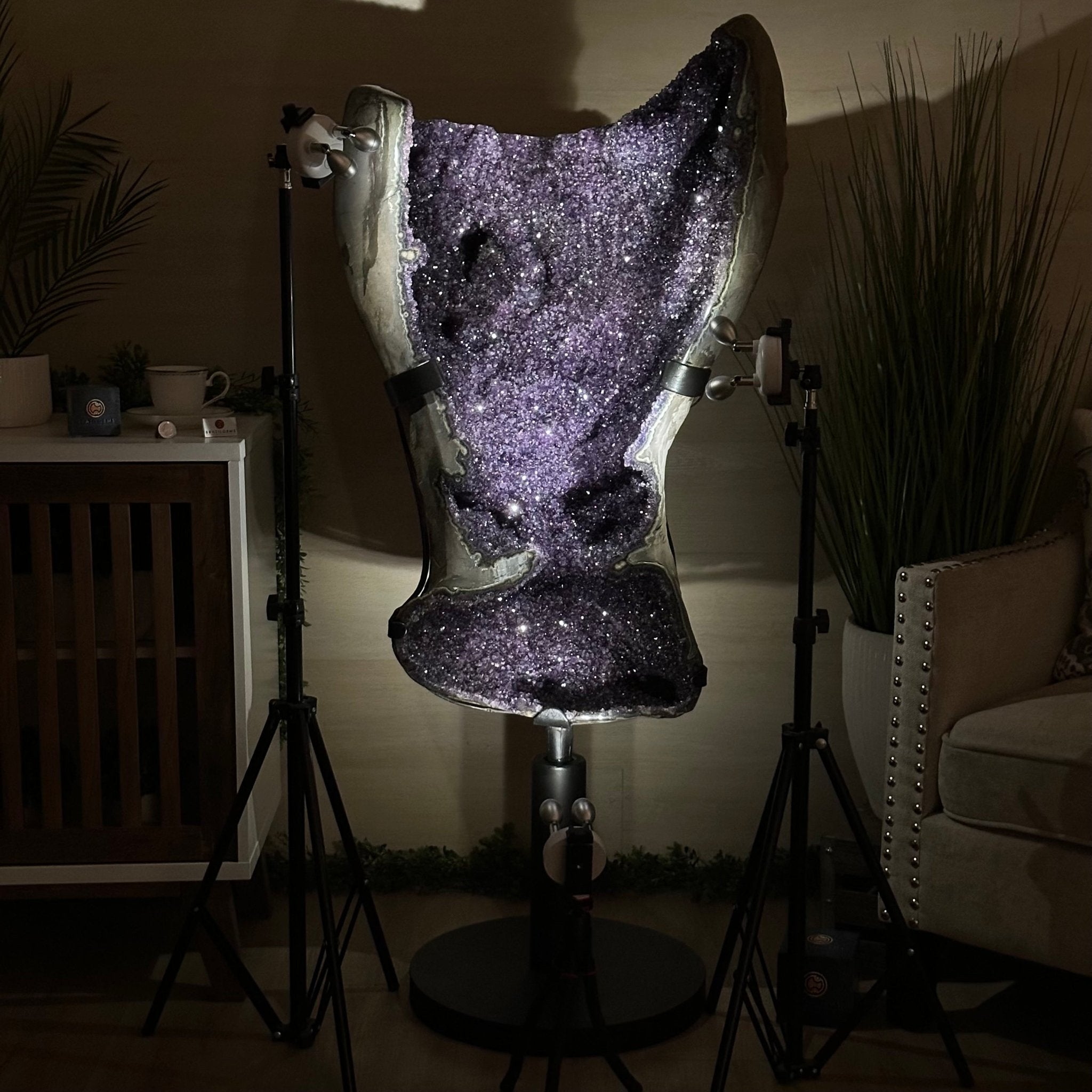 Super Quality Uruguayan Amethyst Cluster on Rotating Stand, 227.1 lbs & 53.1" Tall #5492 - 0035 - Brazil GemsBrazil GemsSuper Quality Uruguayan Amethyst Cluster on Rotating Stand, 227.1 lbs & 53.1" Tall #5492 - 0035Clusters on Rotating Bases5492 - 0035