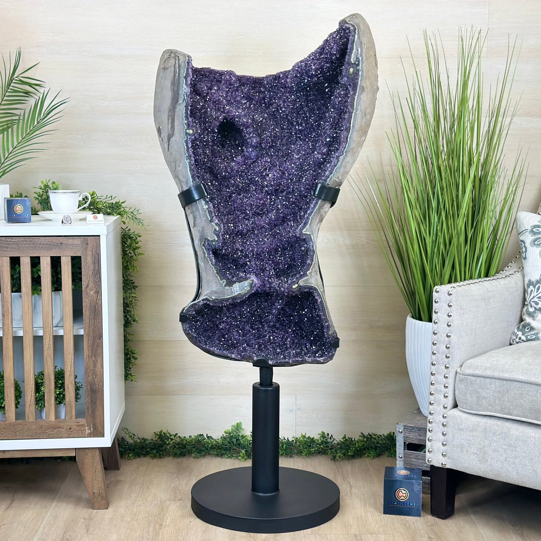 Super Quality Uruguayan Amethyst Cluster on Rotating Stand, 227.1 lbs & 53.1" Tall #5492 - 0035 - Brazil GemsBrazil GemsSuper Quality Uruguayan Amethyst Cluster on Rotating Stand, 227.1 lbs & 53.1" Tall #5492 - 0035Clusters on Rotating Bases5492 - 0035