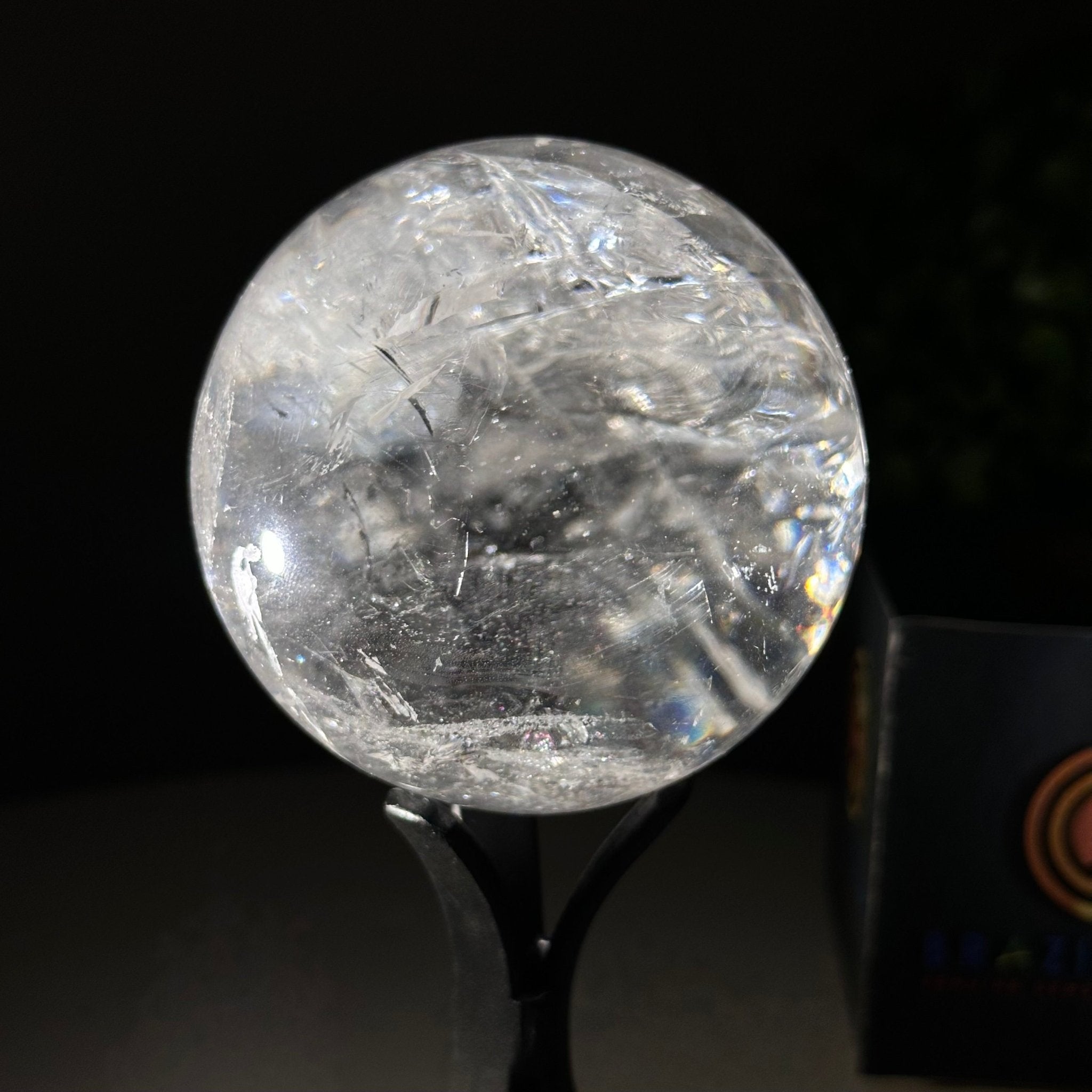 Super Quartz Clear Quartz Sphere on a Metal Base, 0.9 lbs & 5.2" Tall #5631 - 0018 - Brazil GemsBrazil GemsSuper Quartz Clear Quartz Sphere on a Metal Base, 0.9 lbs & 5.2" Tall #5631 - 0018Spheres5631 - 0018