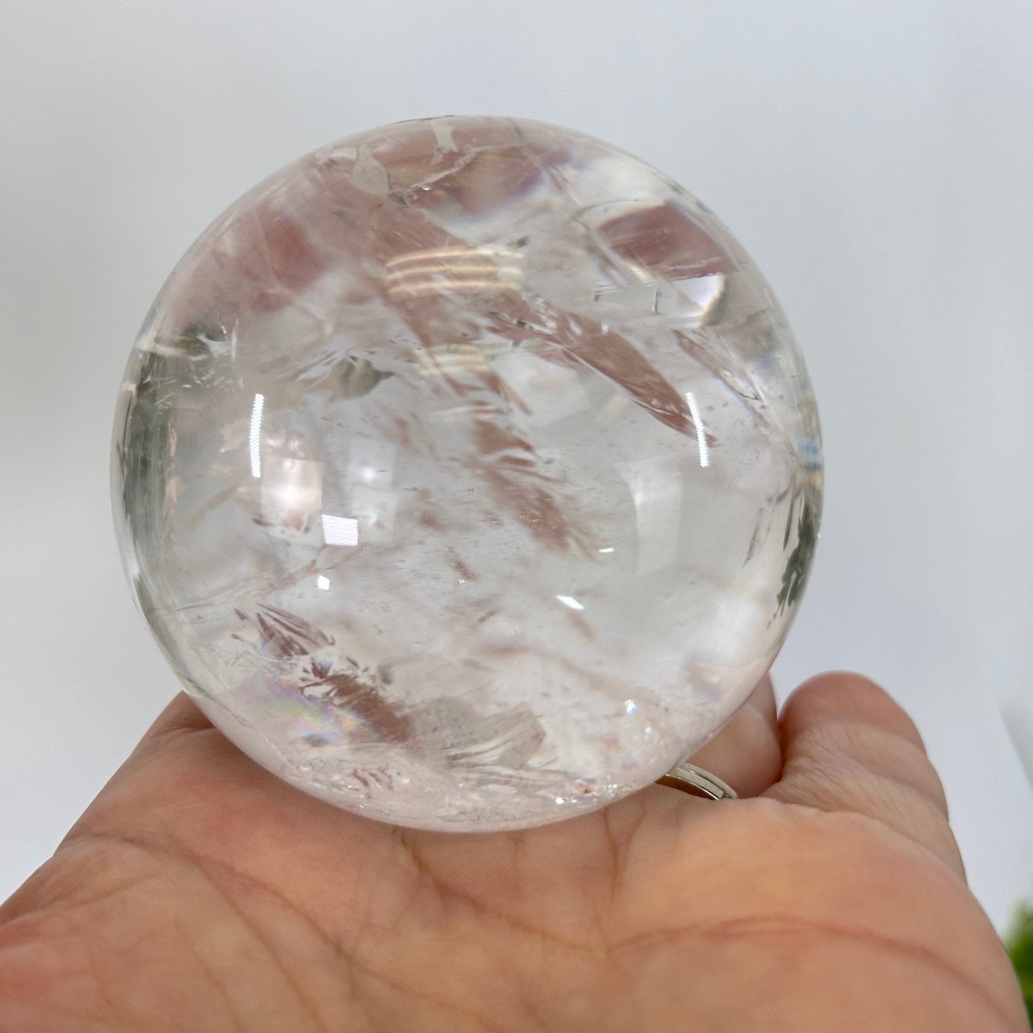 Super Quartz Clear Quartz Sphere on a Metal Base, 0.9 lbs & 5.2" Tall #5631 - 0018 - Brazil GemsBrazil GemsSuper Quartz Clear Quartz Sphere on a Metal Base, 0.9 lbs & 5.2" Tall #5631 - 0018Spheres5631 - 0018