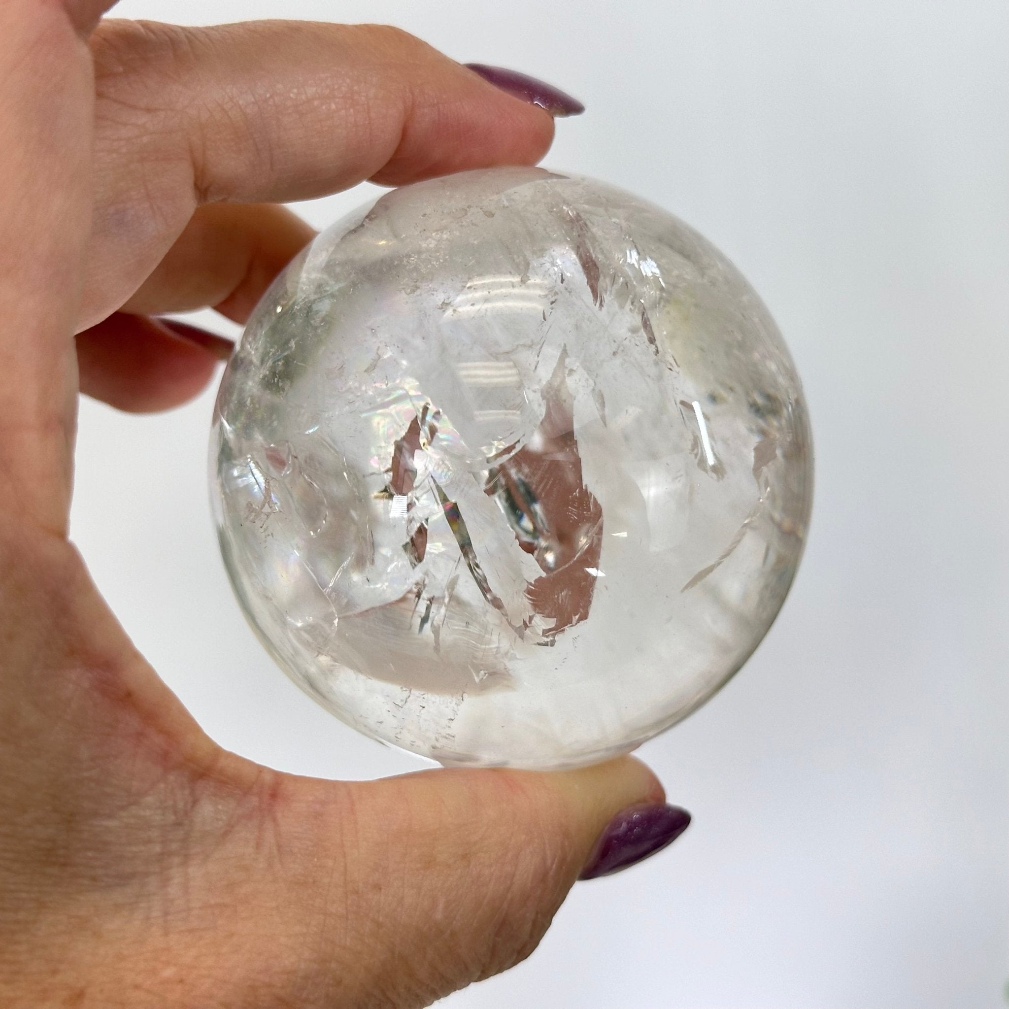 Super Quartz Clear Quartz Sphere on a Metal Base, 0.9 lbs & 5.2" Tall #5631 - 0018 - Brazil GemsBrazil GemsSuper Quartz Clear Quartz Sphere on a Metal Base, 0.9 lbs & 5.2" Tall #5631 - 0018Spheres5631 - 0018