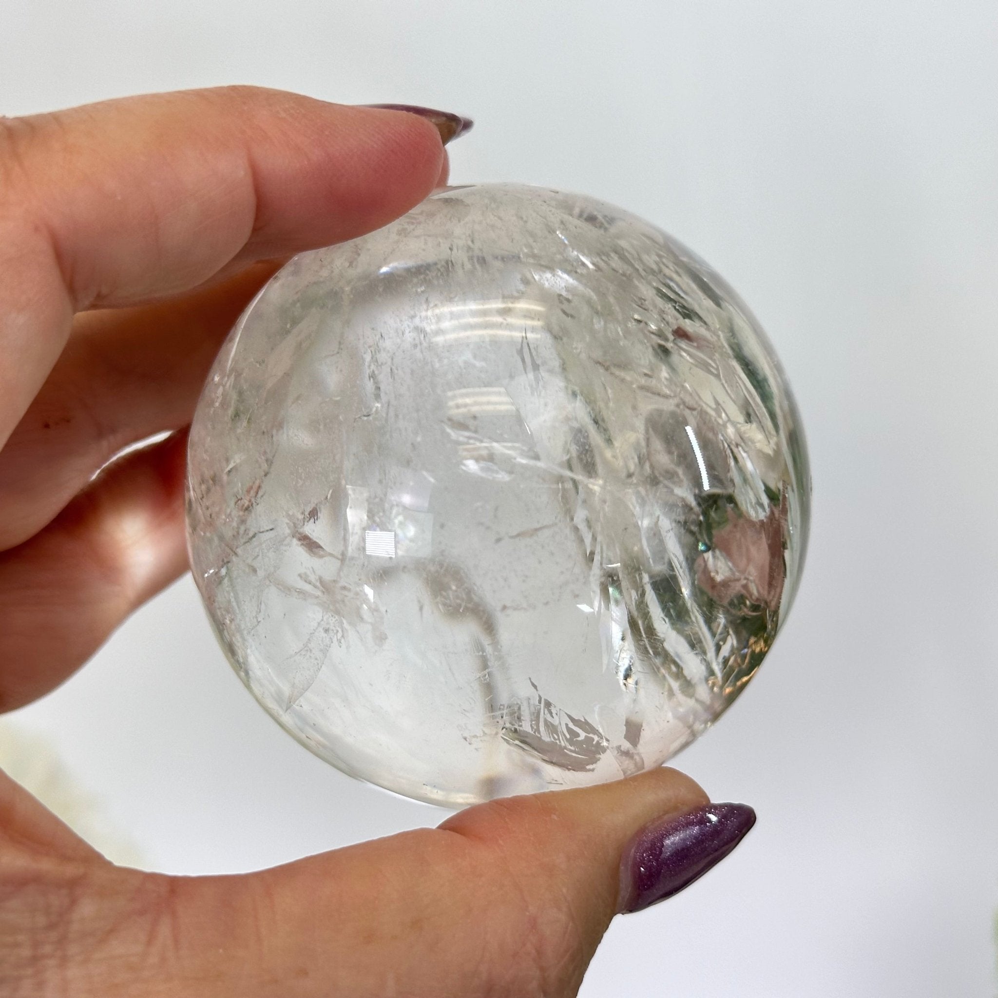 Super Quartz Clear Quartz Sphere on a Metal Base, 0.9 lbs & 5.2" Tall #5631 - 0018 - Brazil GemsBrazil GemsSuper Quartz Clear Quartz Sphere on a Metal Base, 0.9 lbs & 5.2" Tall #5631 - 0018Spheres5631 - 0018