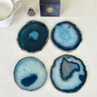 Teal Agate Coasters w/ silicone bumpers, 3.5" to 4.5" each, 4 - piece set Model #5202TEAL by Brazil Gems - Brazil GemsBrazil GemsTeal Agate Coasters w/ silicone bumpers, 3.5" to 4.5" each, 4 - piece set Model #5202TEAL by Brazil GemsCoaster Sets5202TEAL